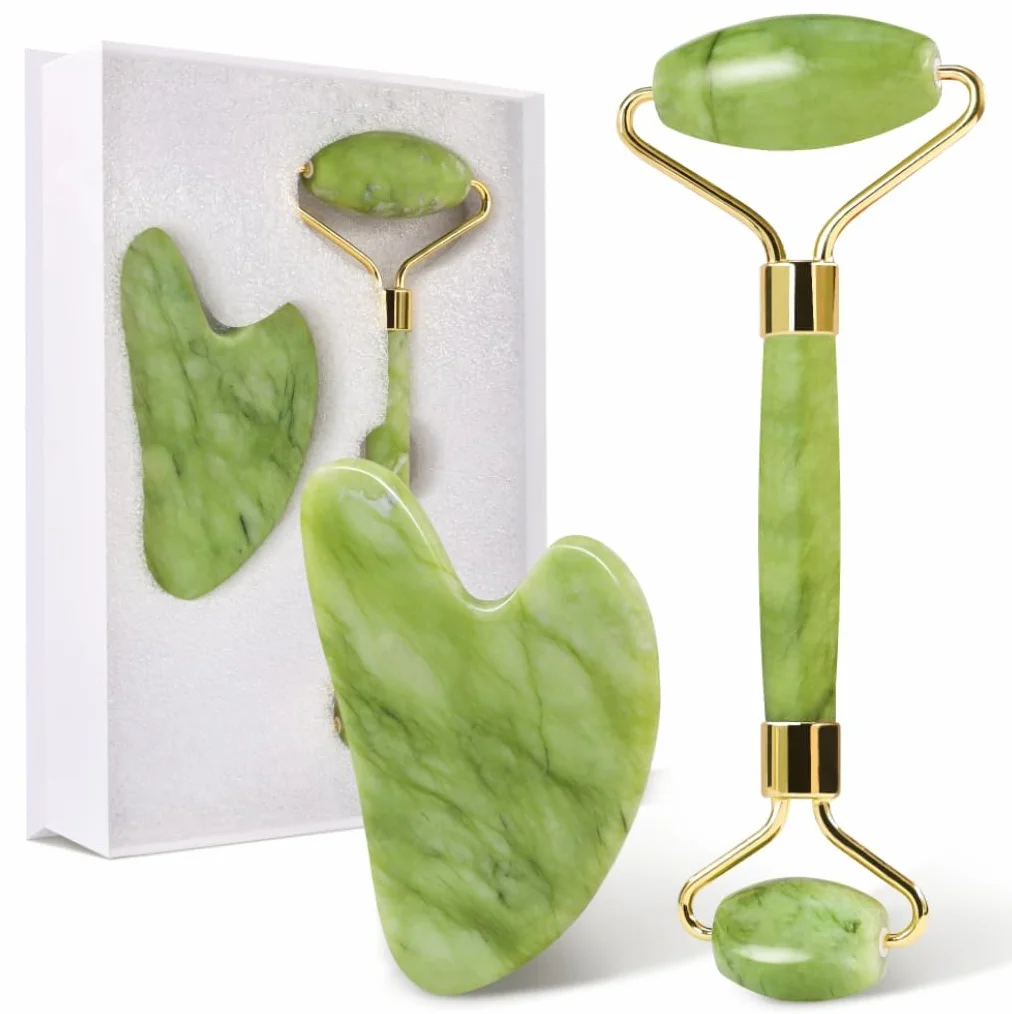 GUGUG Gua Sha Viso Rullo di Giada Massaggiatore per Lenire la Pelle