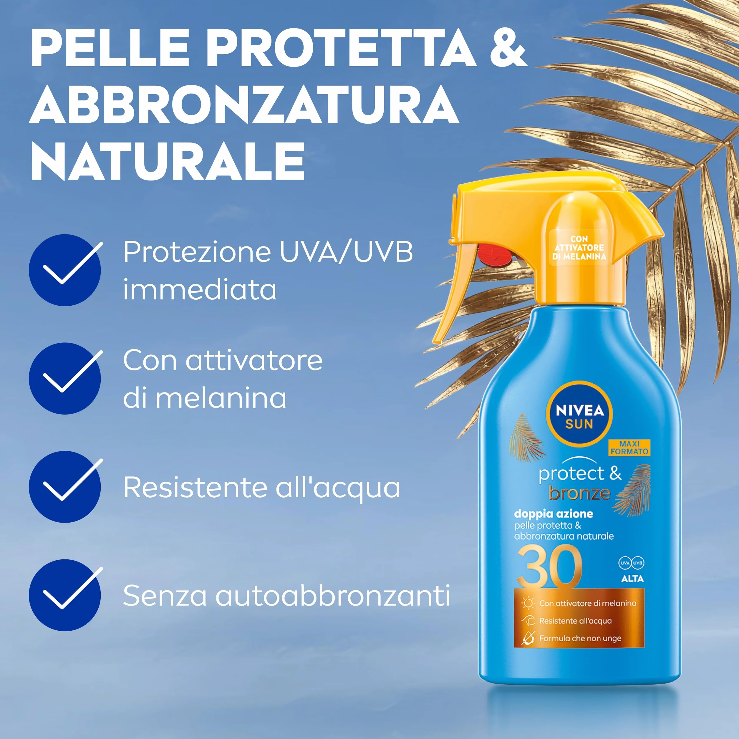 NIVEA SUN Crema Solare Spray Protect & Bronze FP 30 270 ml, Protezione Solare 30 Abbronzatura Dorata