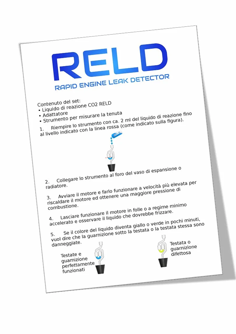 RELD Tester di guarnizione a testa cilindrica, analizzatore CO2 per acqua refrigerante universale per auto e moto, 50 test