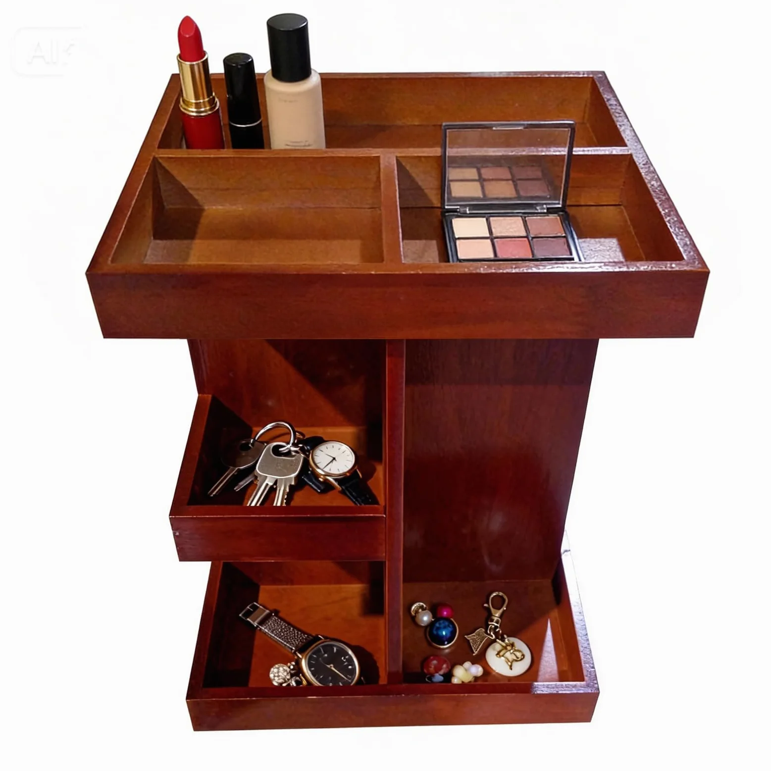 Organizer Trucco Girevole Espositore In Legno Stile Rustico | Organizer Trucco Girevole 360° Da Piano Organizzazione cosmetici, profumi e cura della pelle per bagno, camera e toeletta