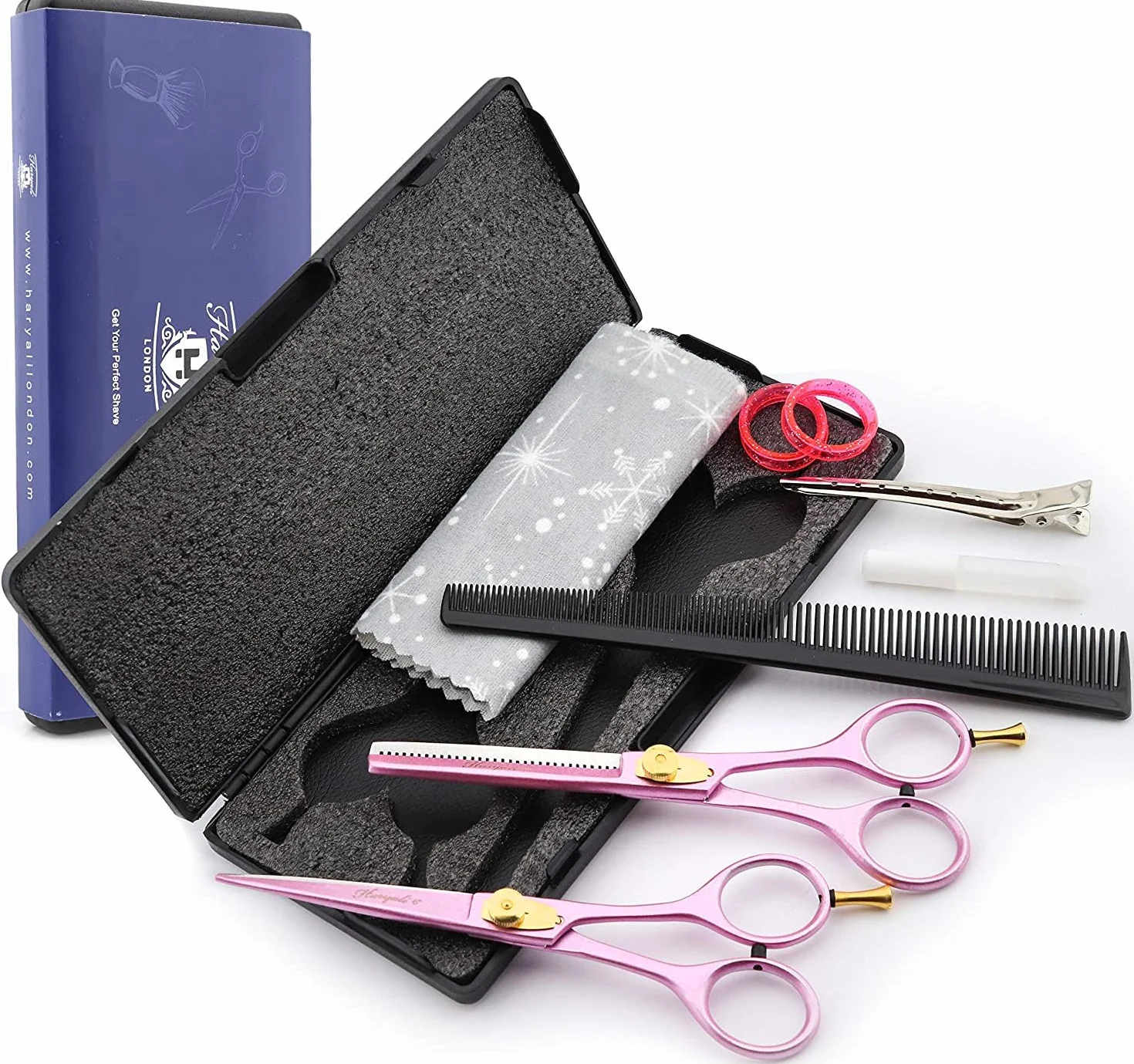 Haryali London Forbici professionali da parrucchiere da barbiere, 15,2 cm, per taglio dei capelli, con set di viti regolabili, confezione nera