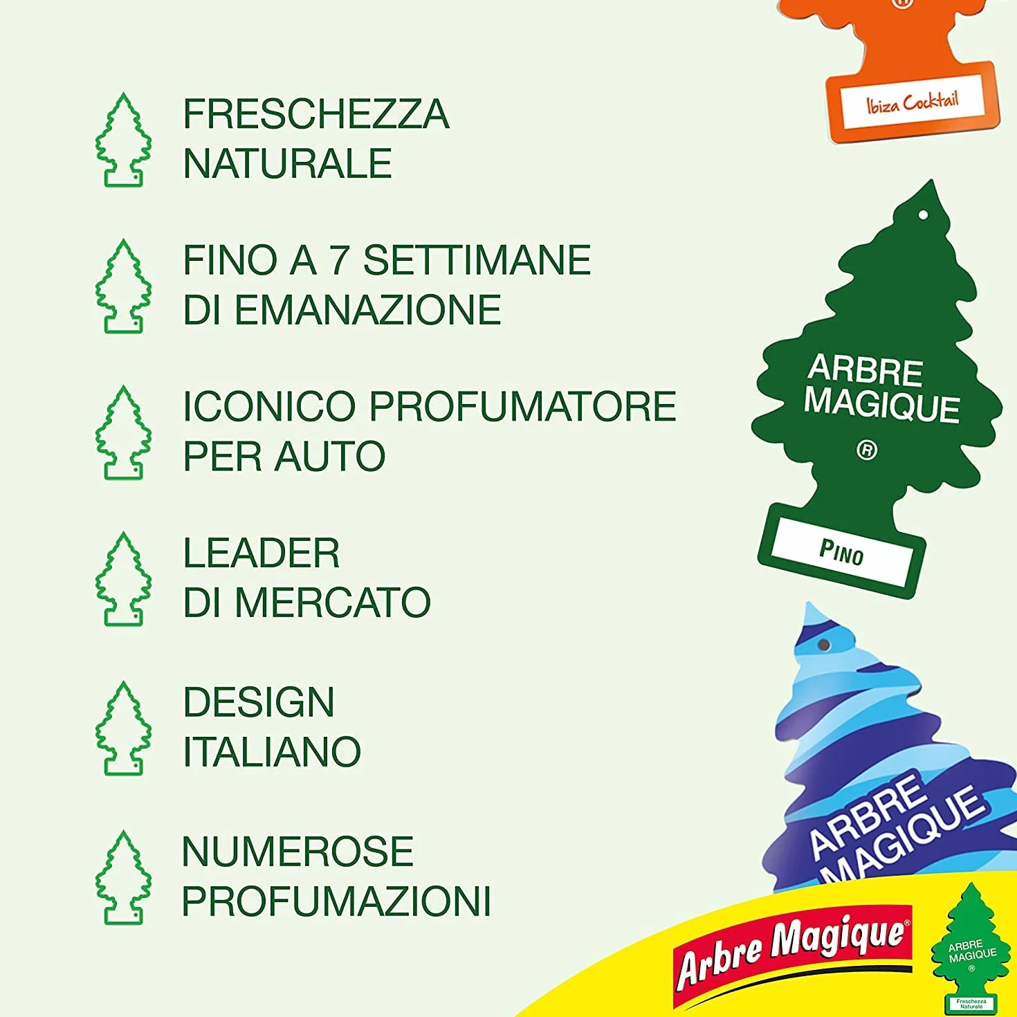 Arbre Magique Mono Profumatore Auto Fragranza Intensa Durata 7 Settimane Confezione 6 Pezzi Made in Italy