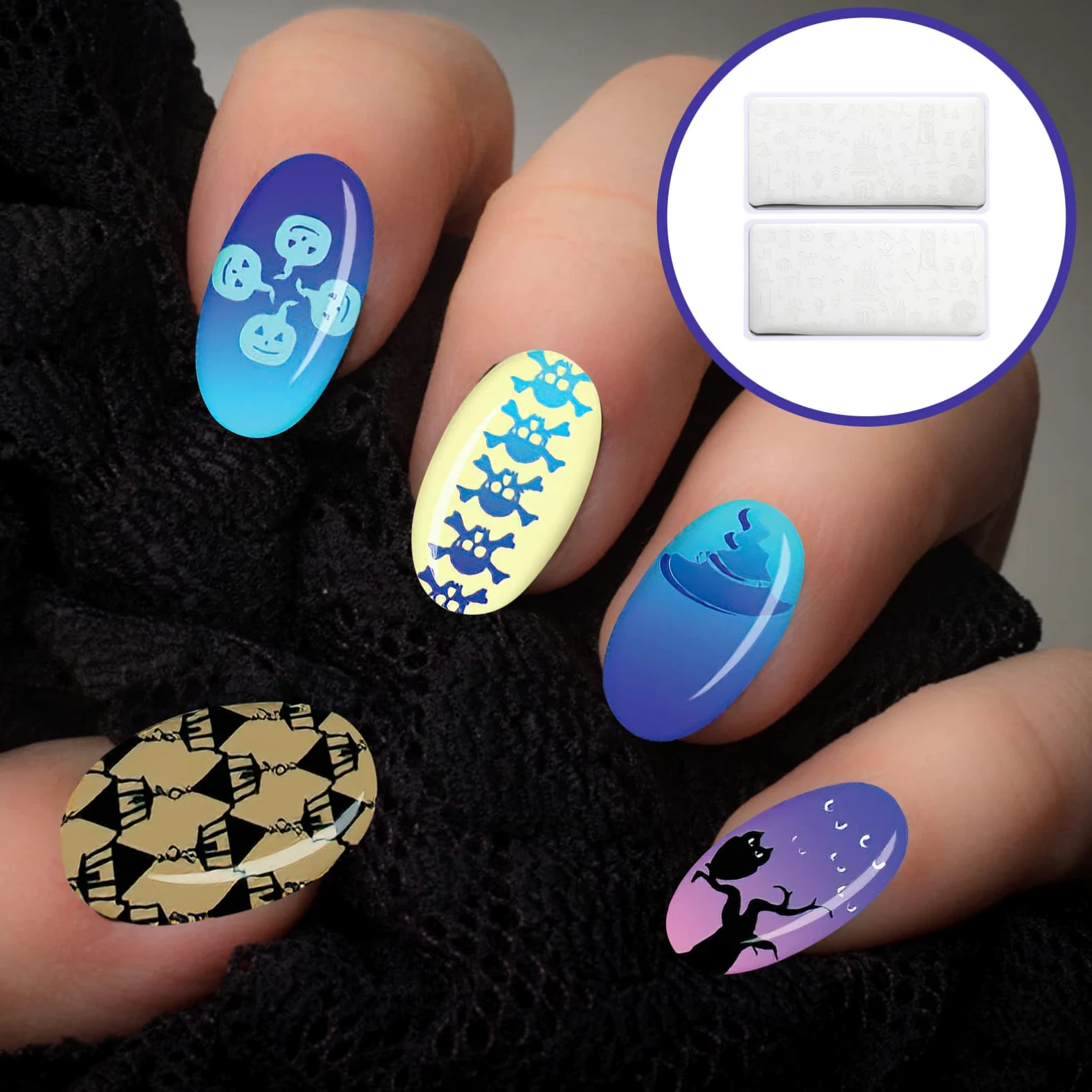 Healvian 8fogli Piastra Per Stamping Unghie Halloween Inossidabile Con Motivi Festivi Per Nail Art Kit Manicure Per Amanti Della Bellezza Durante Le Feste Di Halloween