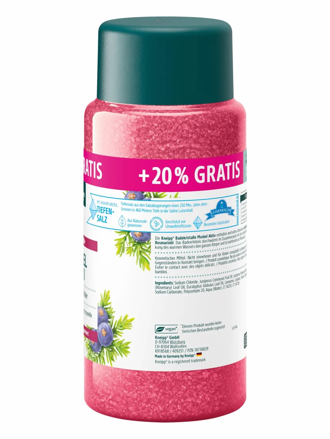 Kneipp Cristalli da bagno muscolare, misura speciale, con prezioso olio essenziale di ginepro, eucalipto e rosmarino, riscaldanti e benefici per la muscolatura, edizione limitata, 720 g