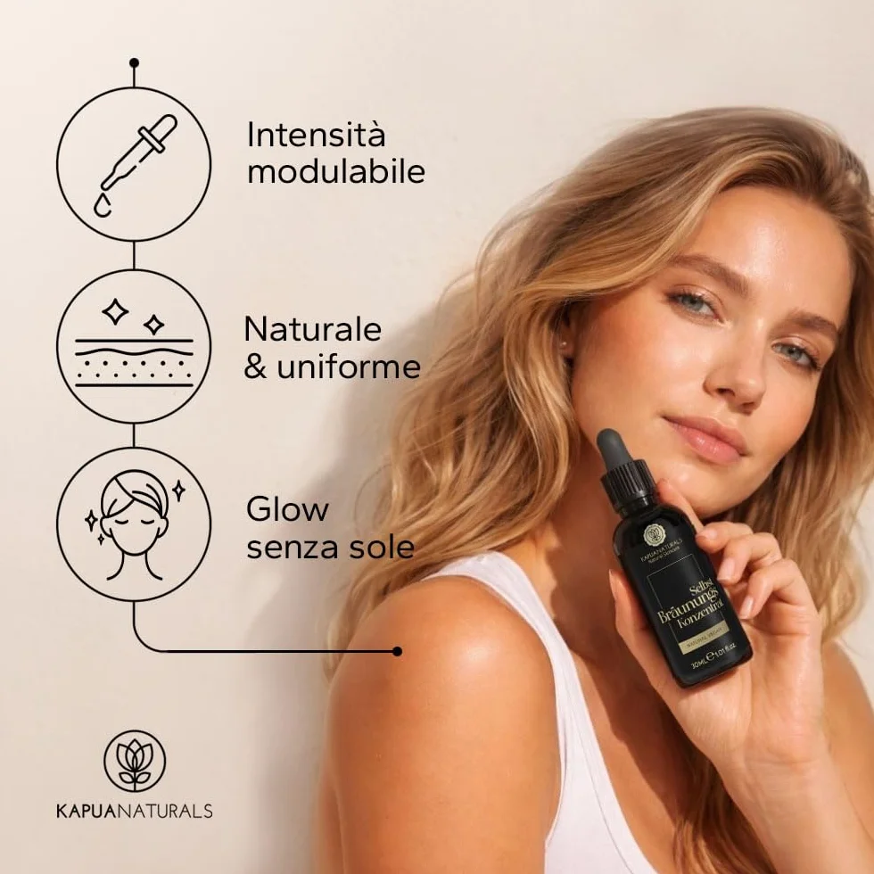 Tanning Drops • Gocce autoabbronzanti viso • 30ml sistema TAN&CARE per un colorito uniforme e naturale • gocce miscelabili • con la tua crema • pH calibrato • booster peptidico • Prodotto in Germania