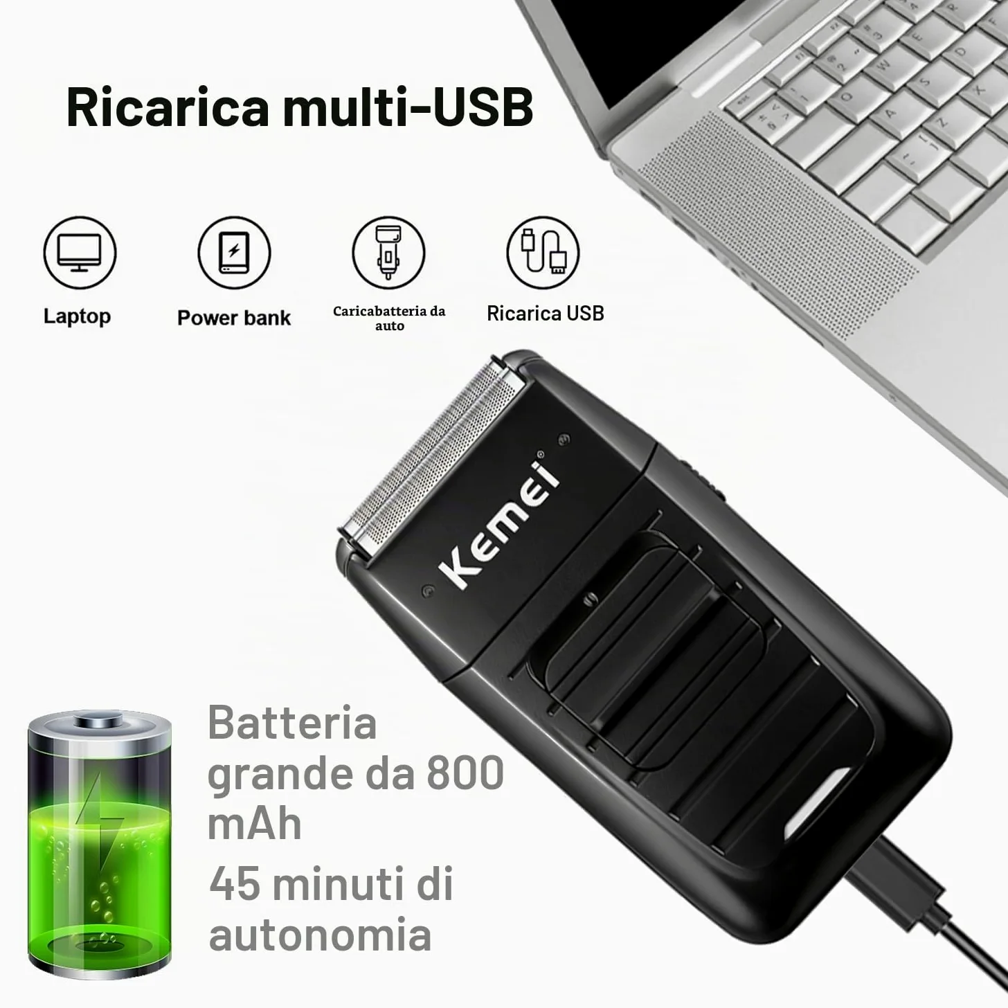 KEMEI Set di tagliacapelli professionali e rasoi a lamina, tagliacapelli senza fili per uomo, kit rasoio elettrico da barbiere, rasoio a T Blade Zero Gapped, ricaricabile tramite USB