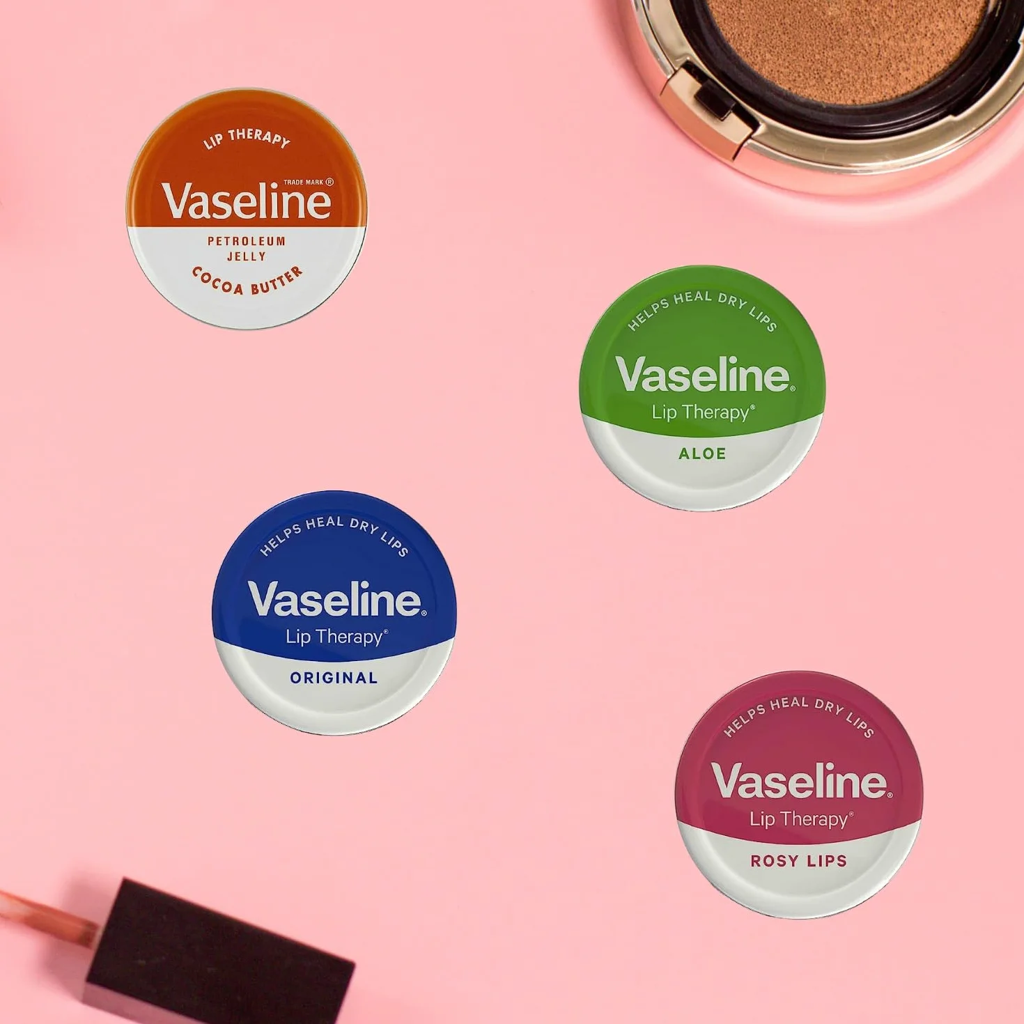 Vaseline Balsamo per labbra - Petroleum Jelly - Lip Therapy - Originale, burro di cocco, alo vera e rosata, latta da 20 g - lenisce le labbra secche - confezione da 4