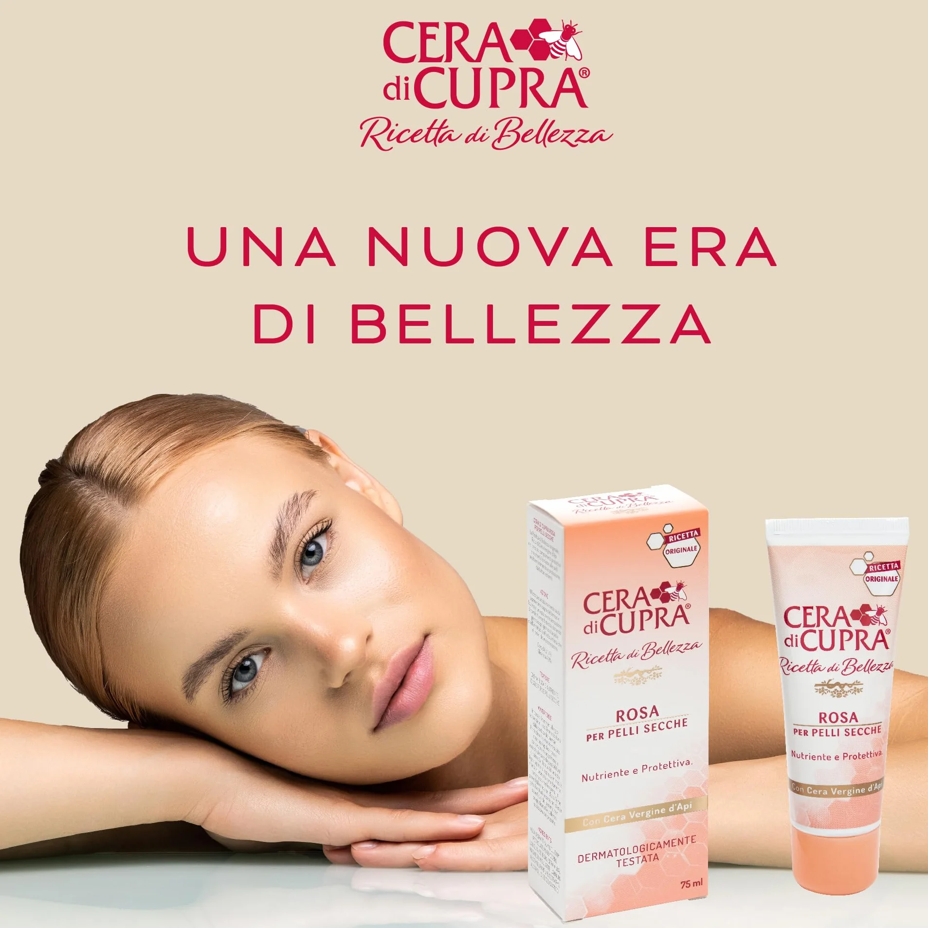 Cera di Cupra, Crema Rosa Formulazione Tradizionale, con Cera Vergine d'Api, Ricca di Componenti Protettivi, ad Azione Antietà, Made in Italy, Dermatologicamente Testata, Tubetto da 75 ml