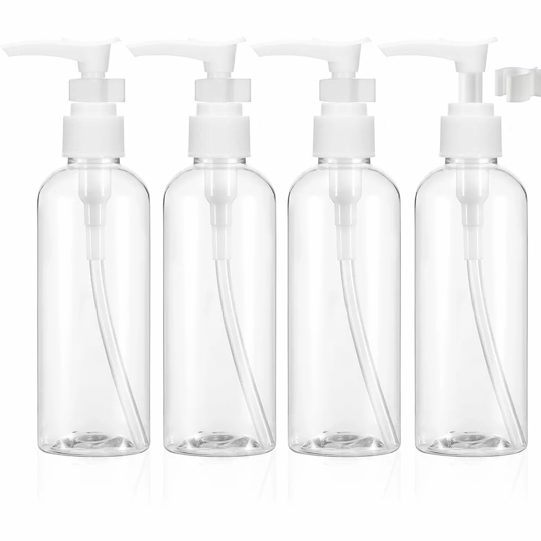 4 Pezzi Flaconi da Viaggio 100 ml, Bottiglie da Viaggio Trasparenti, Contenitori da Viaggio per Liquidi, Boccette Contenitori Ricaricabile, per Cosmetici, Lozione, Bagno, Shampoo