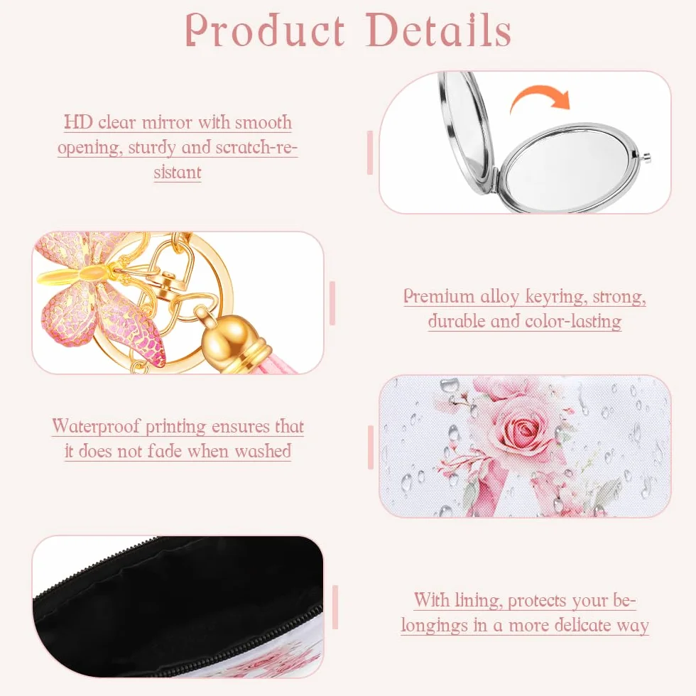 WALLFID Pochette Personalizzata con Lettere, Pochette da Make-up con Specchio & Portachiavi Motivazionale, Iniziali A–Z, Ideale come Regalo per Ragazze, Donne & Testimoni di Nozze (C)