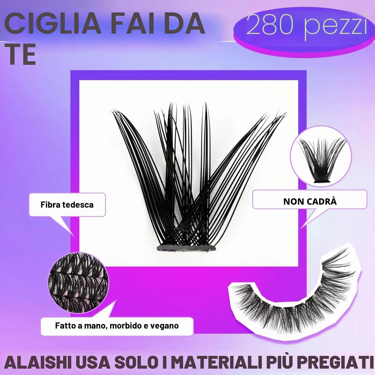 Ciuffetti Ciglia Finte Kit 280 Extension 9-16mm 40D+50D Lash Cluster z Bond and Seal Pinzette