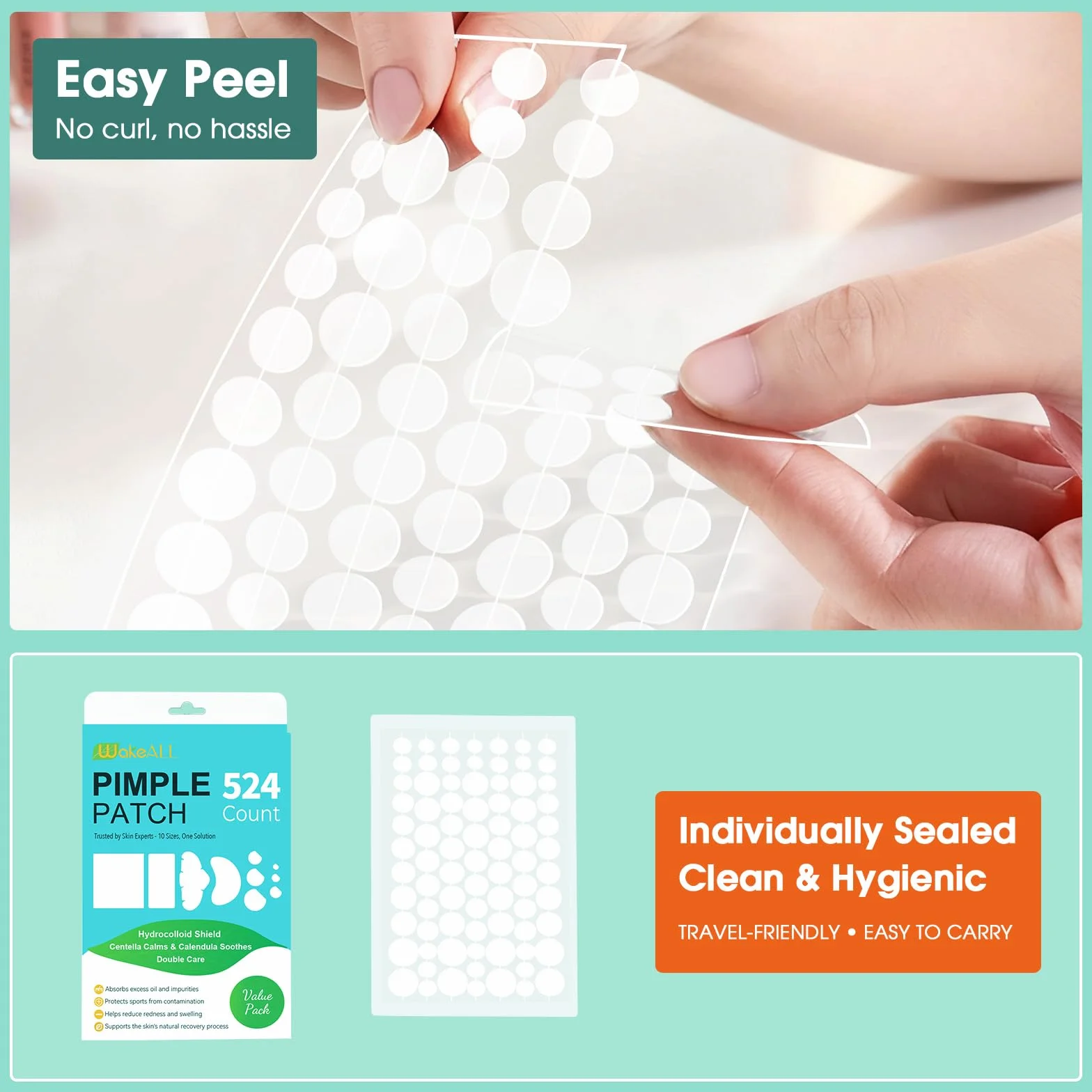 Patch Brufoli, Pimple Patch XL for Face&Body,524 cerotti idrocolloidali per ampie zone con estratto di tea tree, adesivi grandi per brufoli in 5 forme e 10misura, assorbono rapidamente sebo e liquidi
