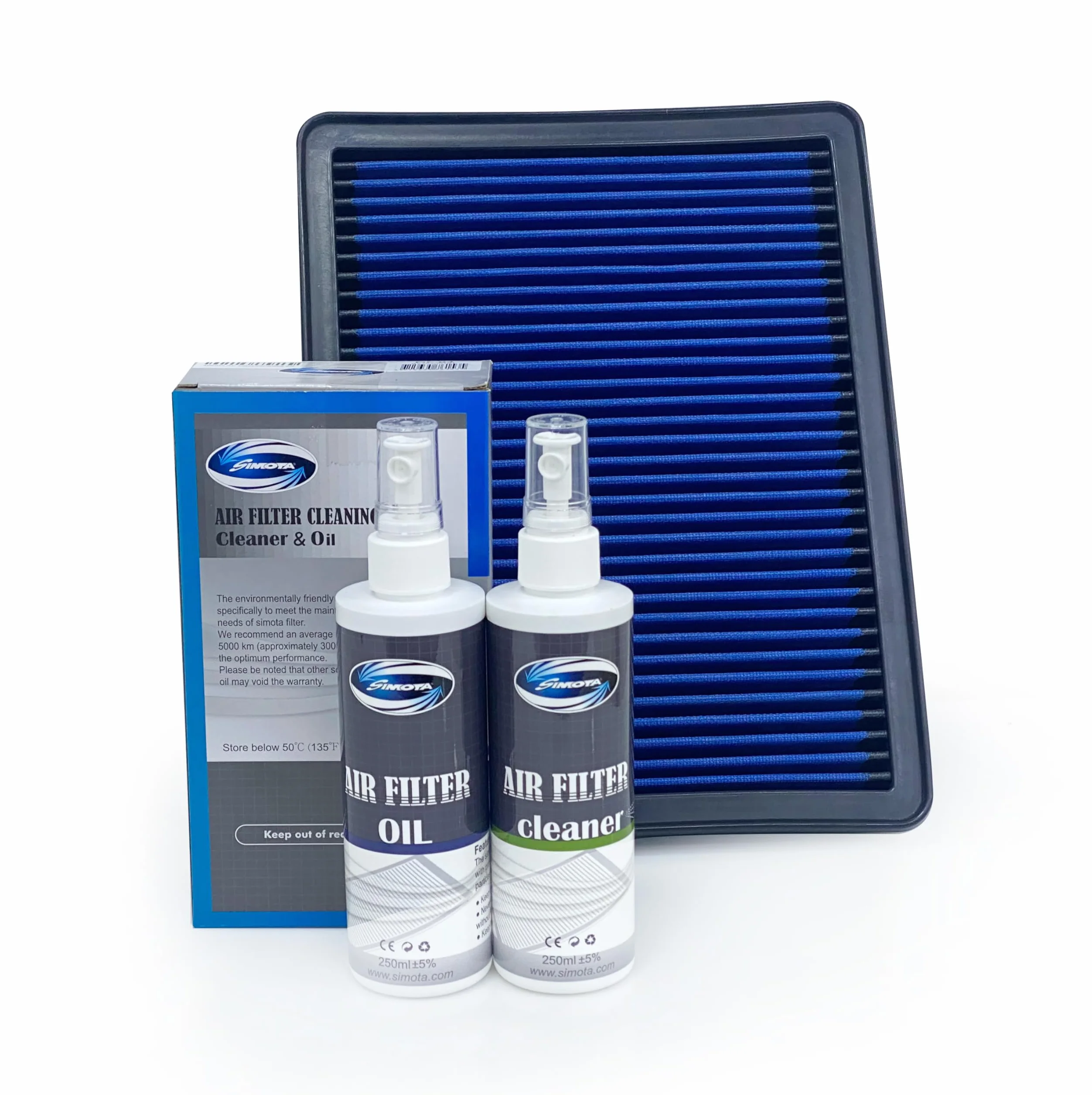 Kit detergente e olio per filtro dell'aria 250 ml cura auto