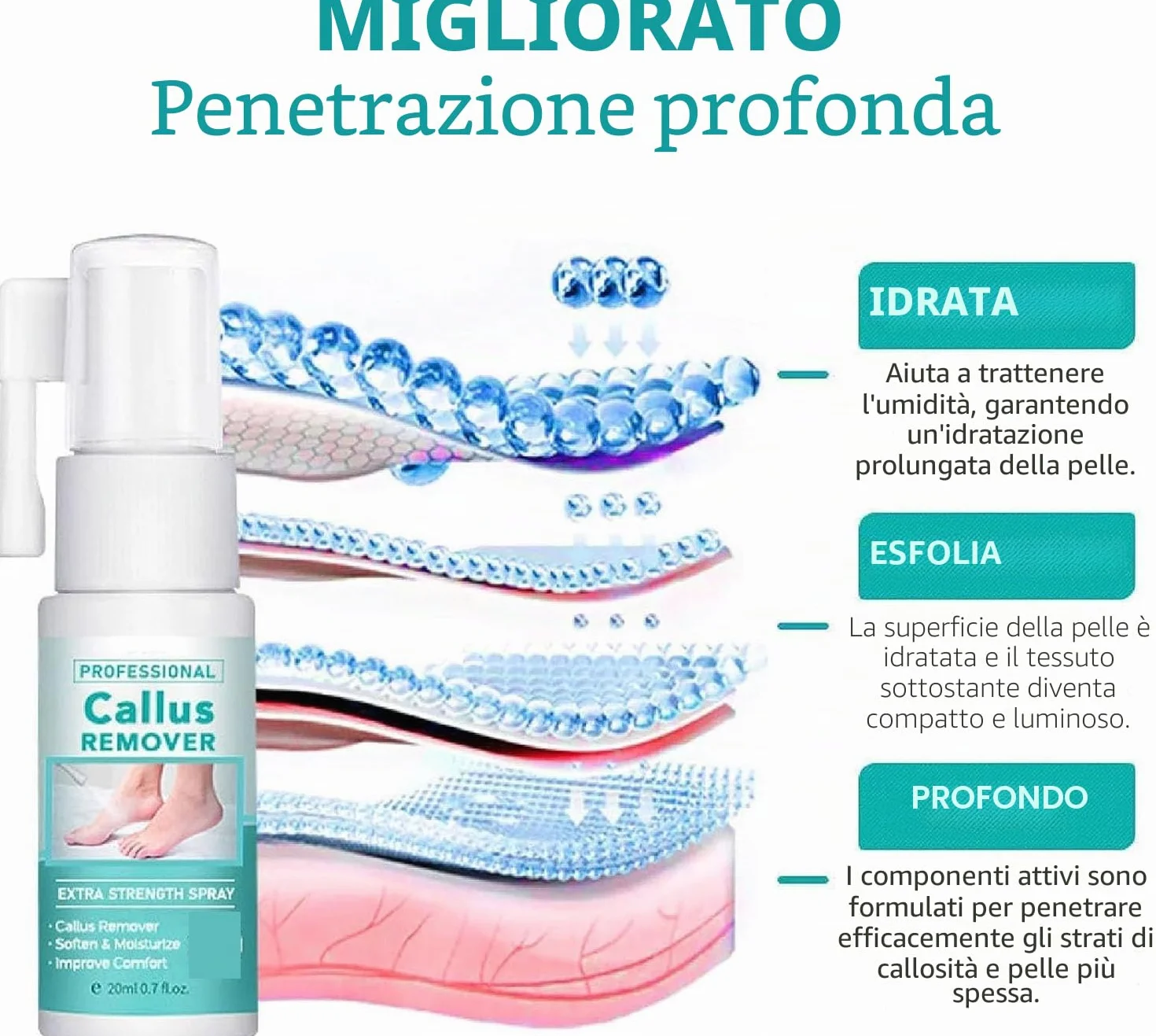Spray extra forte per rimuovere i calli: spray rimuovi calli per piedi e tallone, olio spray per pelle morta