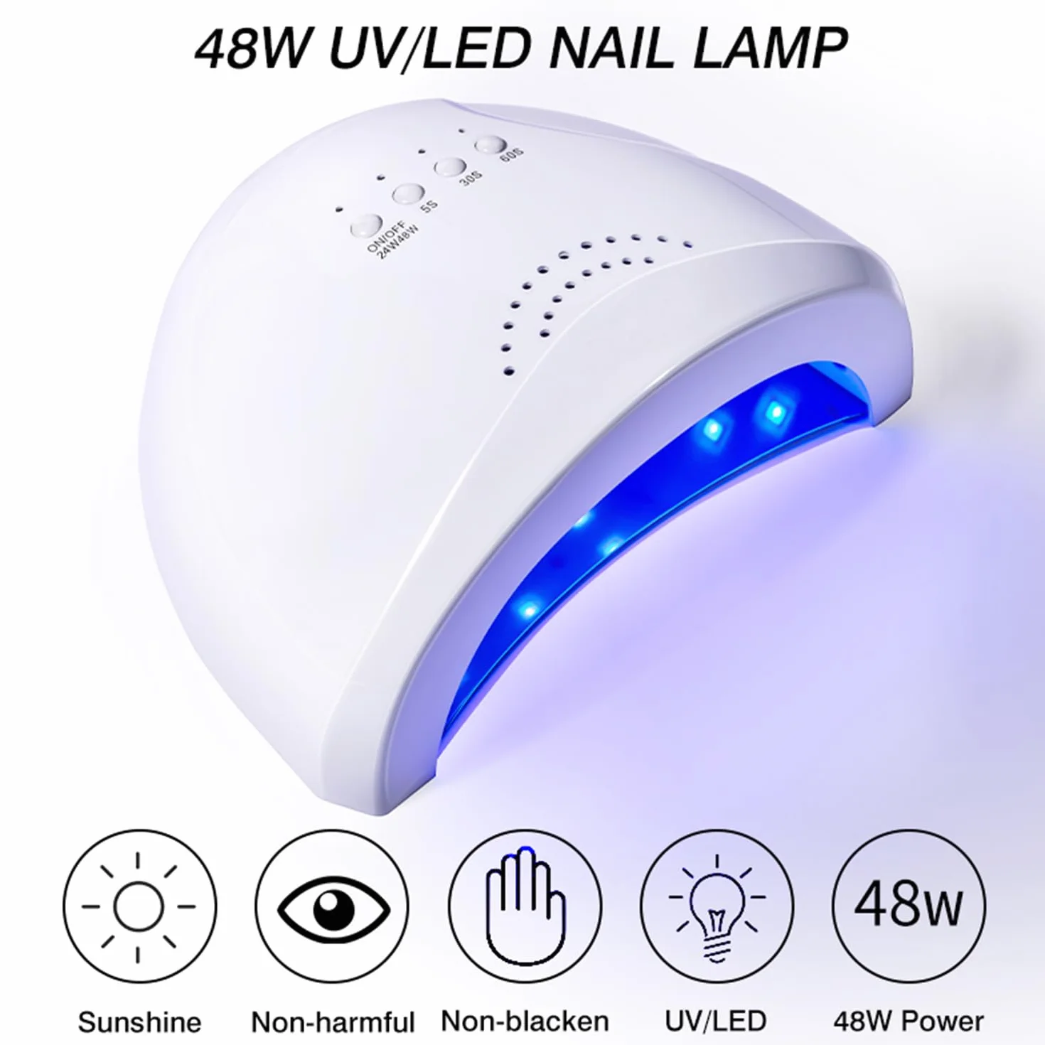 Fornetto Unghie LED Professionale 48W - Lampada UV per Asciugare Smalto Semipermanente - Sensore Avvio Automatico, 3 Timer Impostabili (5S, 30S, 60S) - Perfetto per Manicure e Pedicure