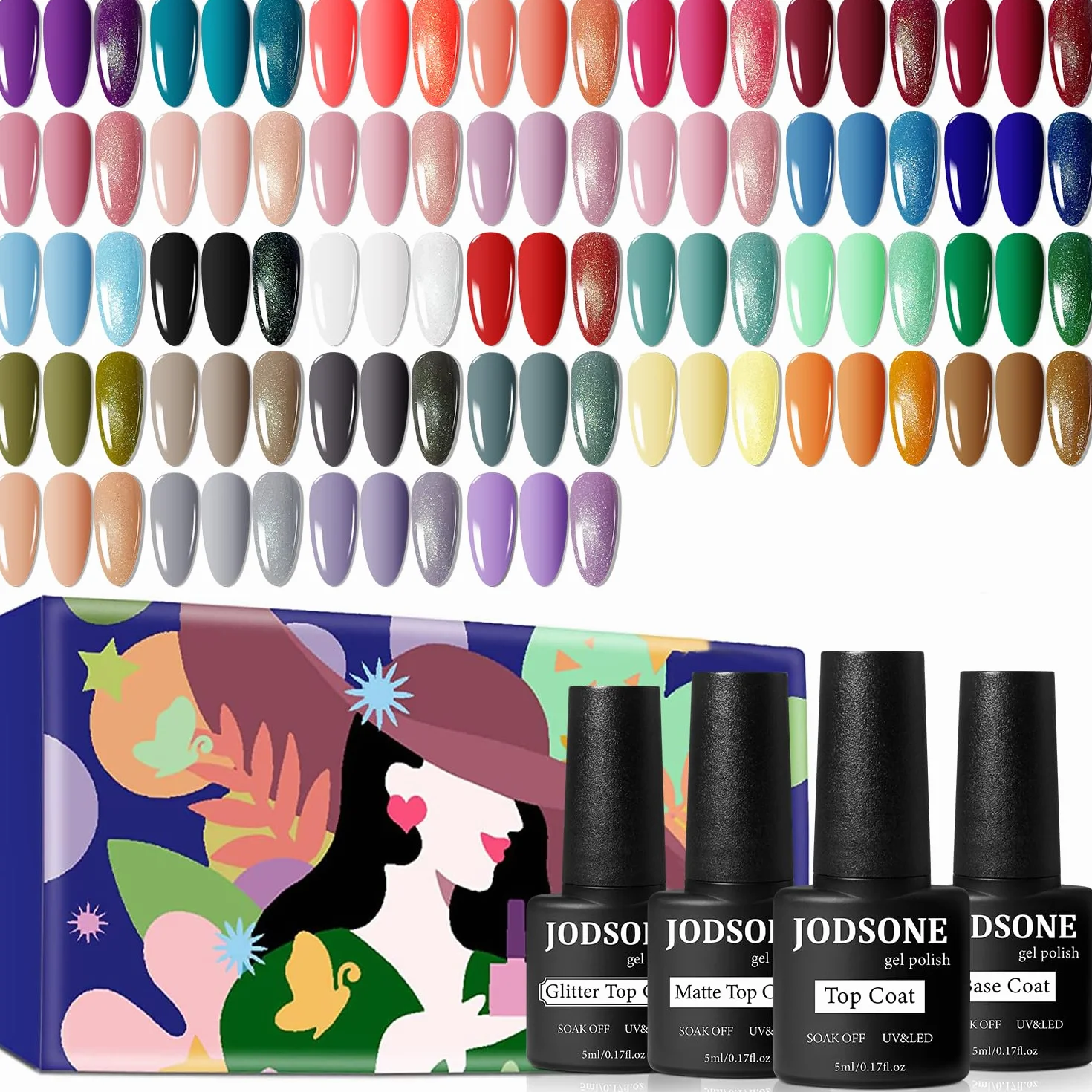 JODSONE 36 pezzi Set Smalto Gel - Kit Unghie con 32 Colori Base e Top coat opaco