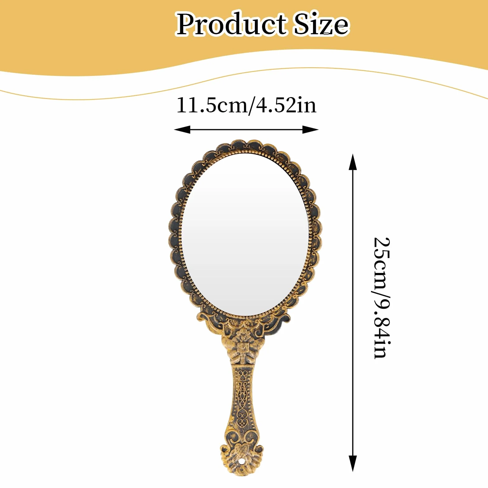 Amexo Specchio Portatile Vintage a Mano, Mini Specchio Ellittico Compatto per Capelli e Trucco, Ragazze e Donne (Bronzo)