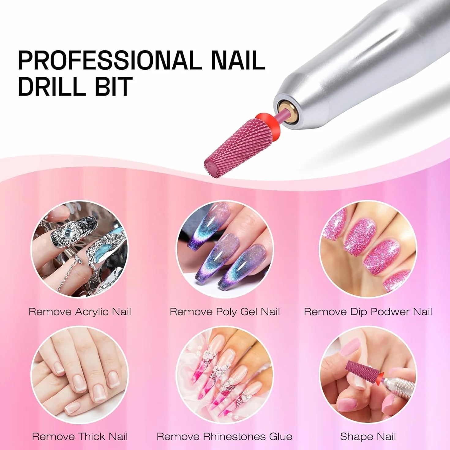 Punte Fresa Unghie 3/32" Carburo Tungsteno 5 in 1 per Trapano Unghie Manicure Pedicure