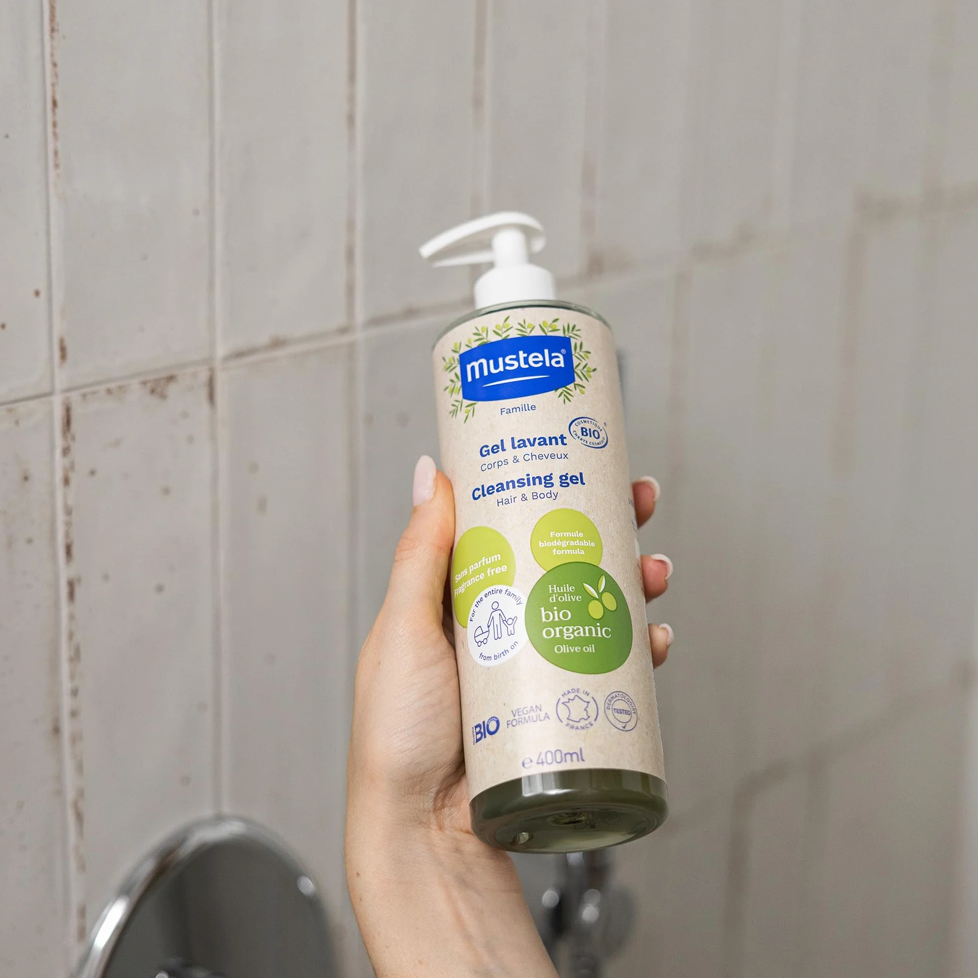 Mustela Gel Detergente Bio Vegano Olio di Oliva Aloe Vera Glicerina Corpo Capelli Neonati 400ml