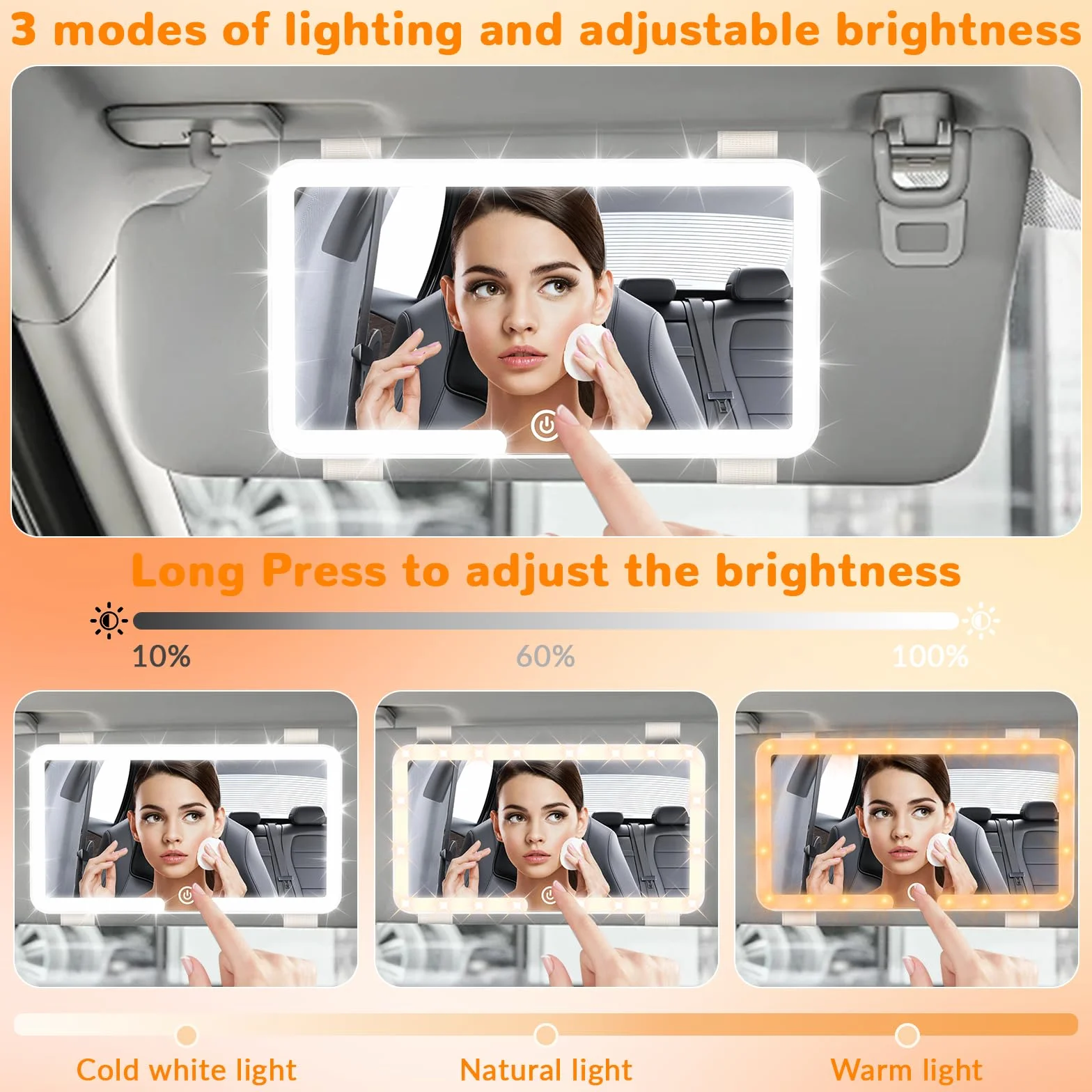 Pavlleen Specchio Auto LED Trucco con Luci, 3 modalità illuminazione regolabile USB ricaricabile touch