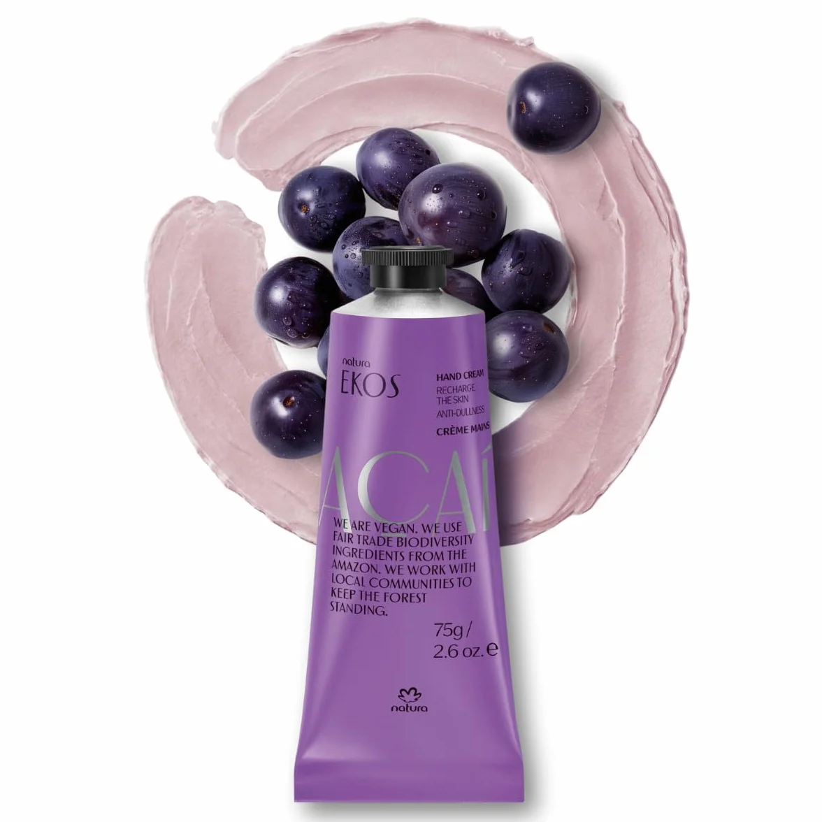 NATURA - Crema per le Mani Açai Natura Ekos - Comfort e Idratazione - Per Cuticole e Mani Secche, Danneggiate e Screpolate - Assorbimento Rapido - 100% Vegan - Cruelty Free - Tubo da 75 g