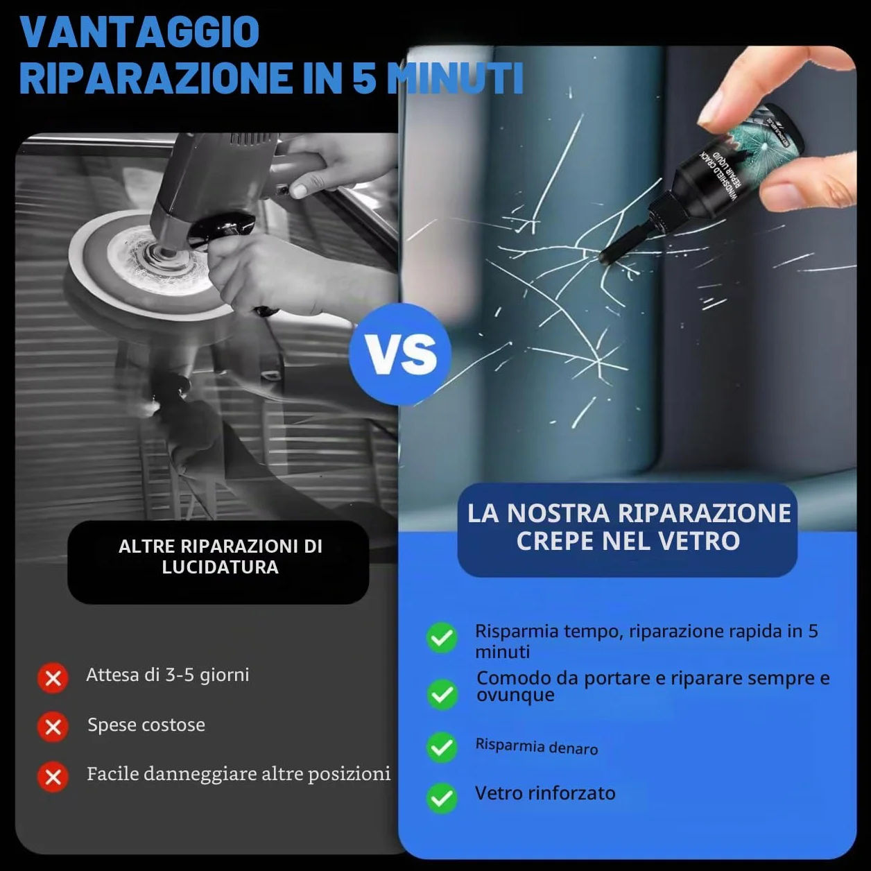 Kit di Riparazione del Vento Cracking per Chip e Cracks, Kit di Riparazione per Auto Windshield Crack Repair Liquid for Cracks, Kit di Riparazione del Chip Rock Windshield (1)
