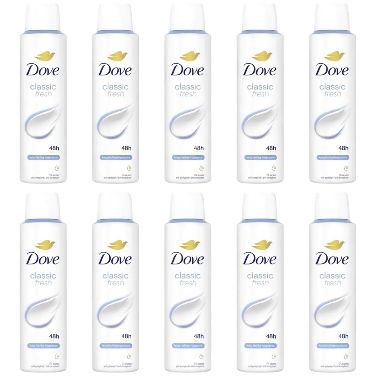 Dove Classic Fresh Deodorante Spray Anti-Traspirante 48H, Senza Alcool, Con Crema Idratante, Pelle Sensibile, 150 ml (12 Pezzi)