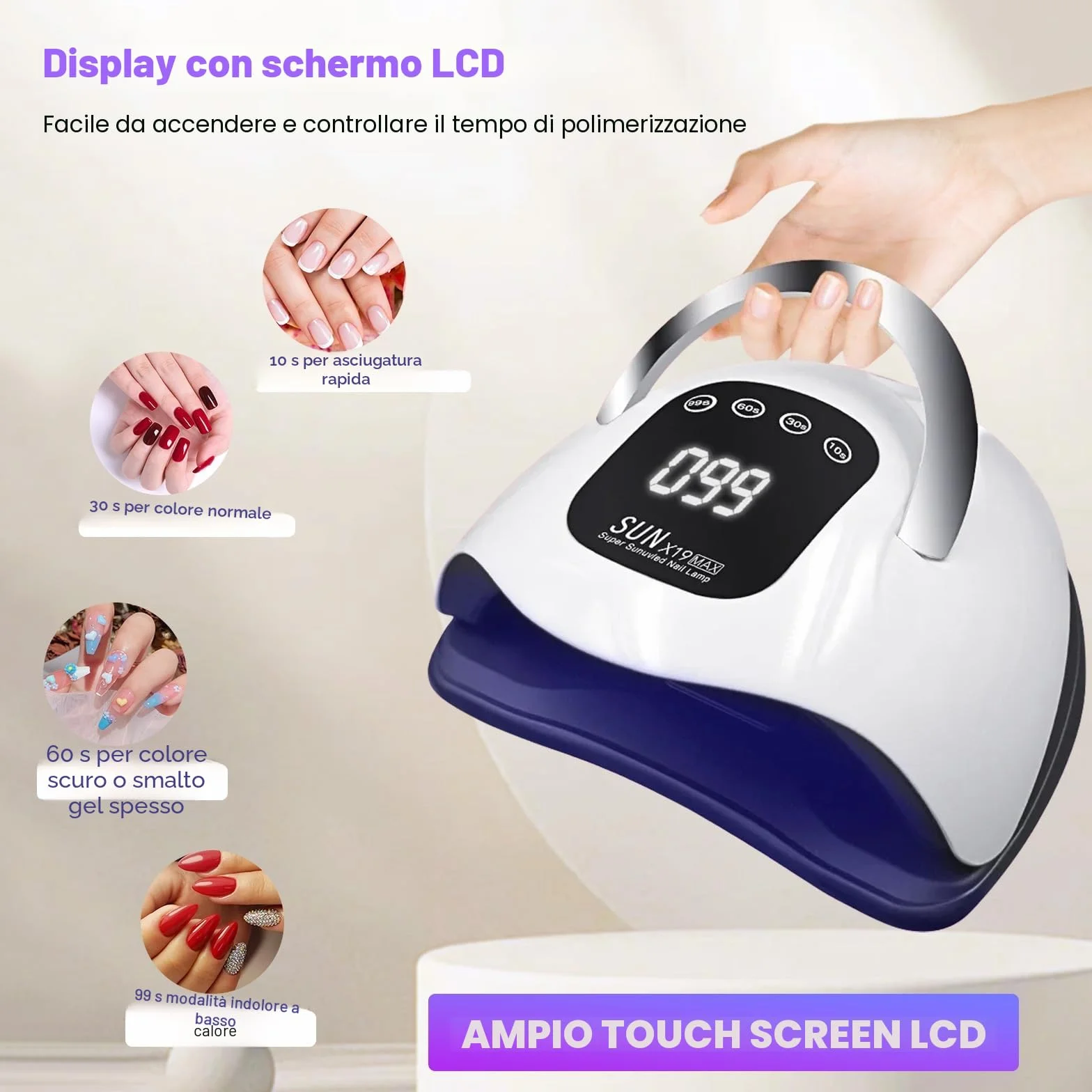 Lampada per unghie a LED UV da 320 W, gel per unghie con 72 perle di lampada, touch screen, 4 timer e sensore automatico, ideale per salone di bellezza, asciugacapelli per unghie