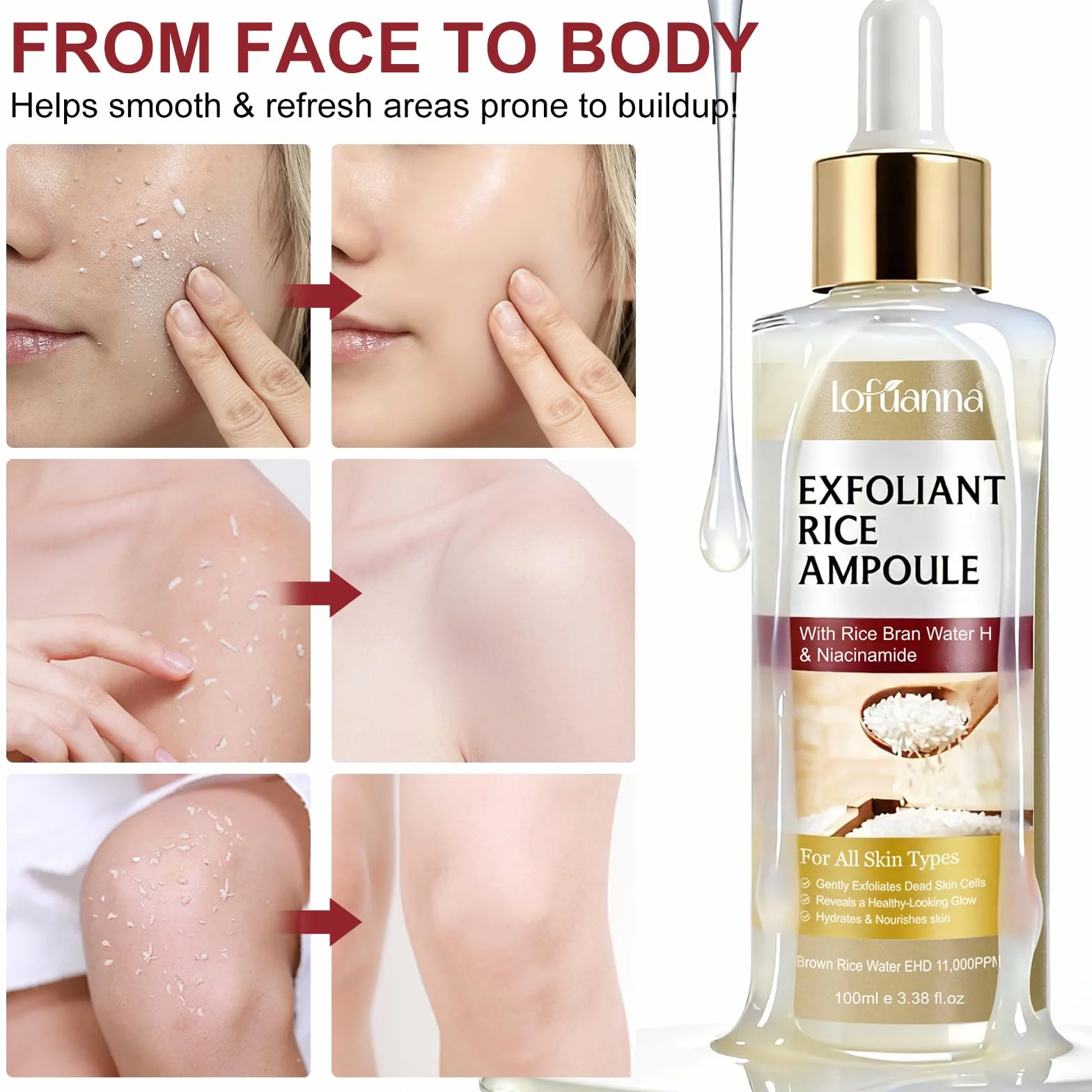 Siero Esfoliante al Riso 100ml, Siero Coreano Esfoliante al Riso, Peeling Viso Delicato,Scrub Viso Anti Punti Neri Rimozione, Riduce Pori, Idratante e Illuminante,Rimuove Cellule Morte,pelli sensibili