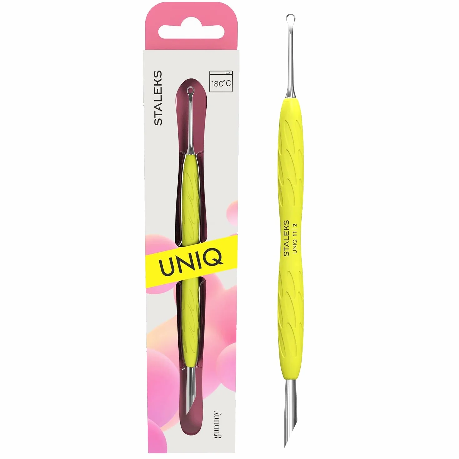 Staleks UNIQ PQ-11/2Y Spinta cuticole professionale manico in silicone acciaio inossidabile sterilizzabile