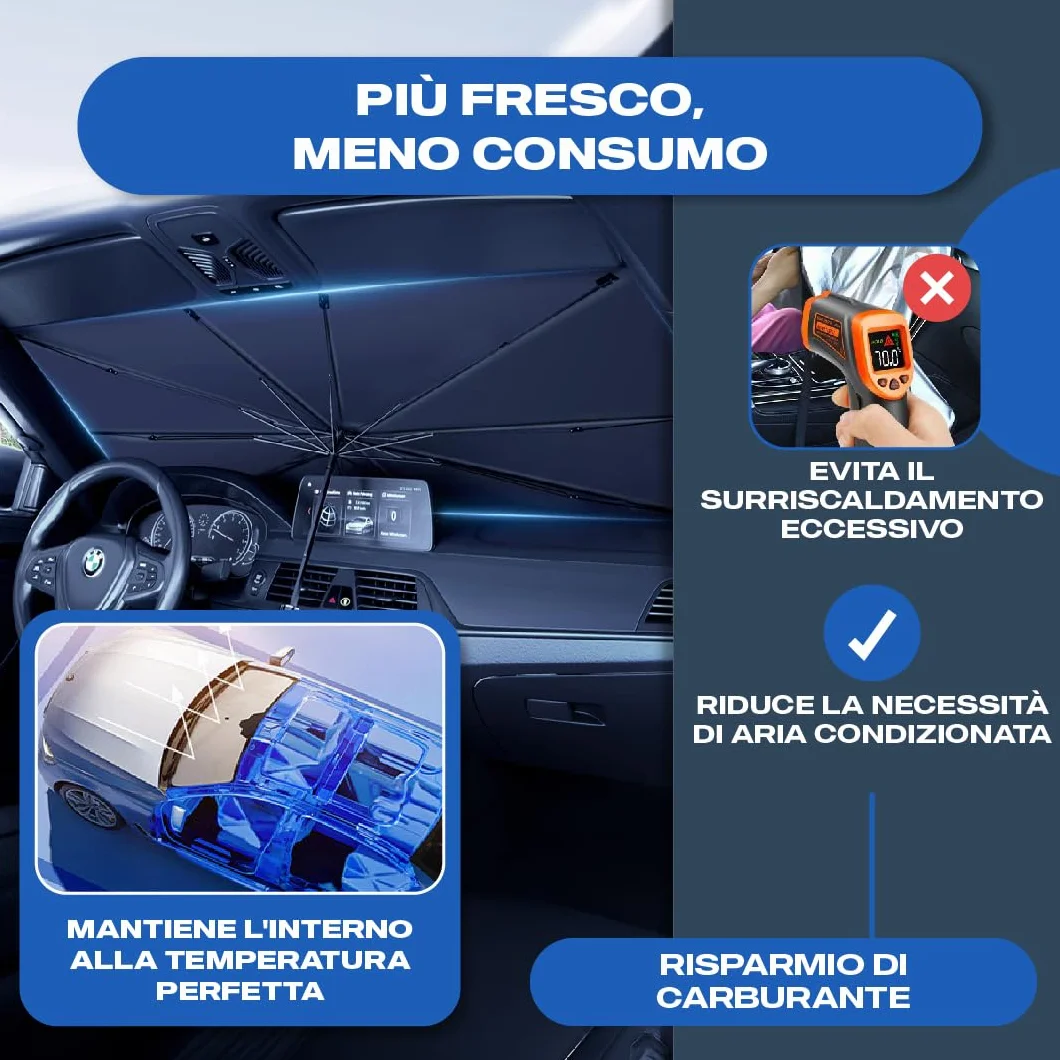 Parasole Auto Protezione Solare Anteriore 140x80cm UV Resistente