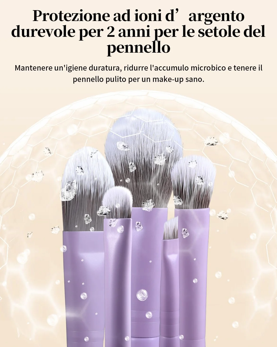 EIGSHOW Set di 5 pennelli da trucco con setole infuse agli ioni d'argento, pennelli da trucco professionali essenziali per il viso completo, per cipria, fondotinta, ombretto, eyeliner, correttore