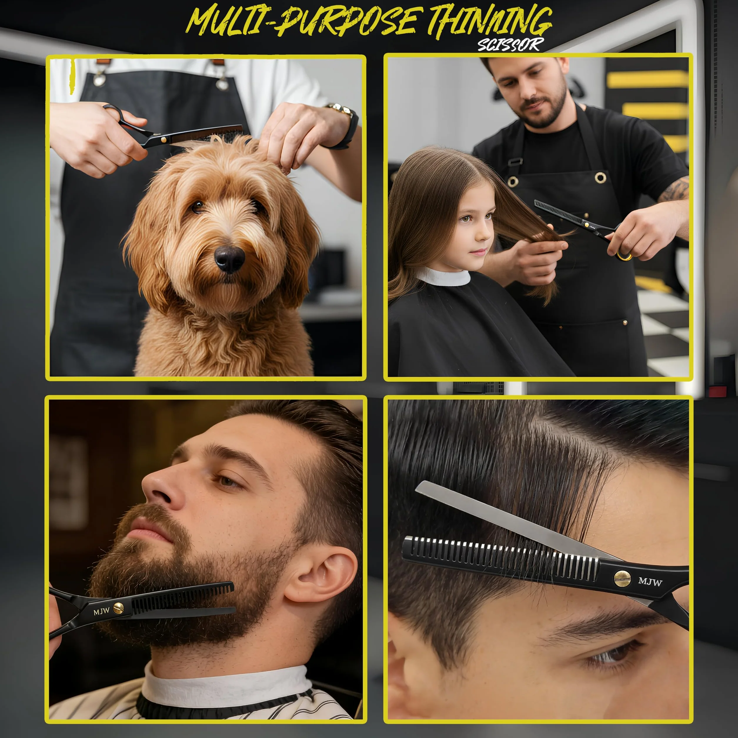 MJW Forbici per Sfoltire i Capelli in Acciaio Inossidabile - Cesoie per Barbiere e Parrucchiere