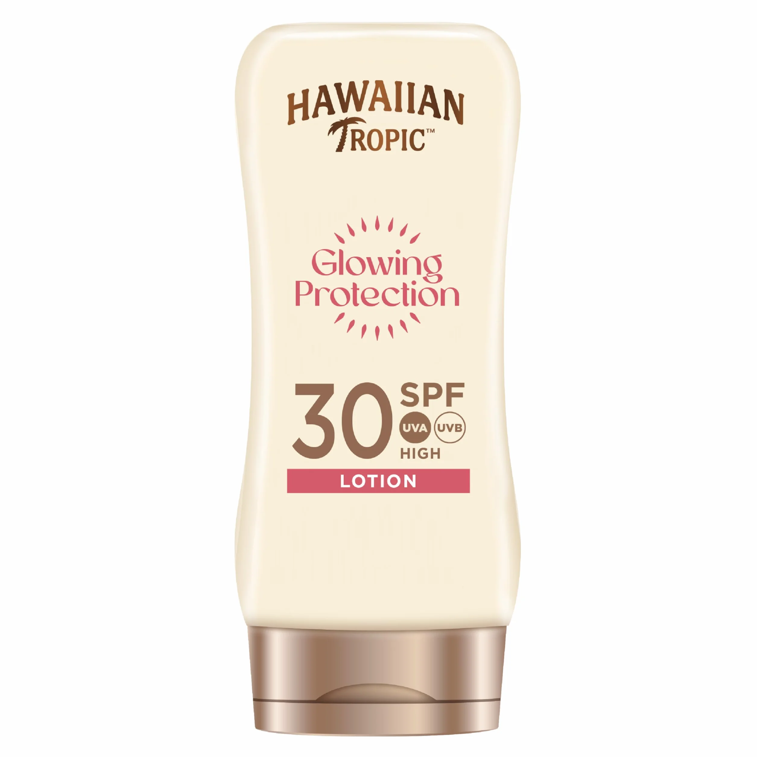 Hawaiian Tropic | Glowing Protection Lozione Solare SPF30, Protezione UVA + UVB, 180 ml, Profumazione Tropicale, con Burro di Karité, Resistente all'Acqua, Vegano