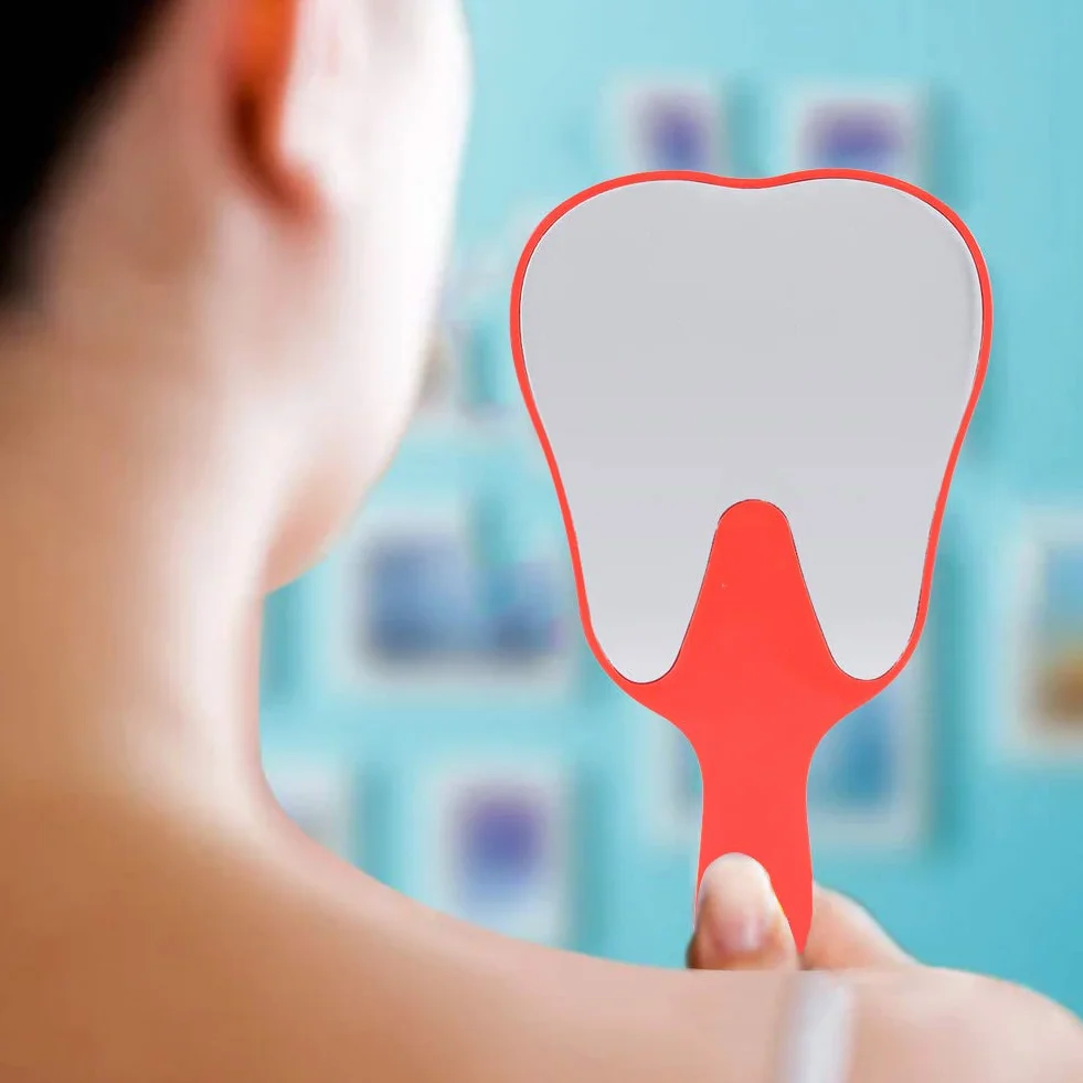 Specchietto per Cure odontoiatriche, Manico in plastica, Rosso