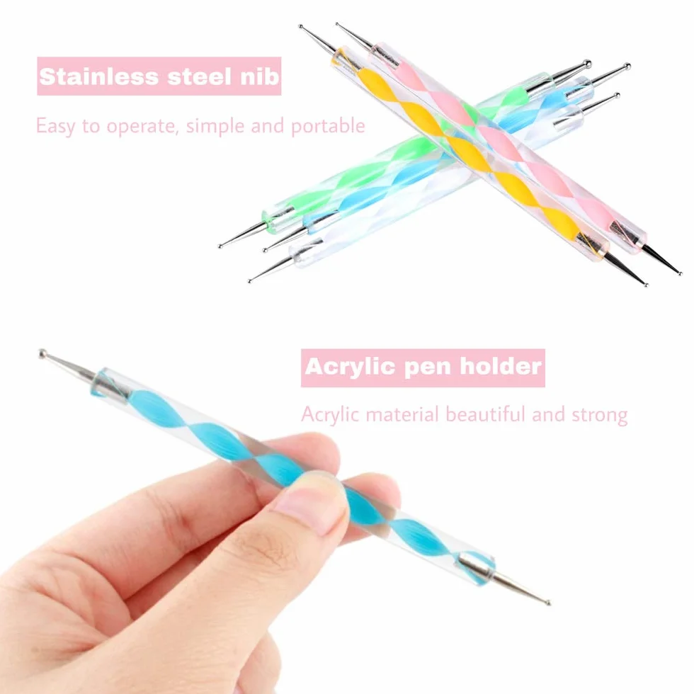 Penne Dotter per Nail Art， Penne per Manicure Attrezzo per Nail Art Nail Art Design Pittura Nail punteggia Detailing Pen，Effetto Marmoreo (5PCS)