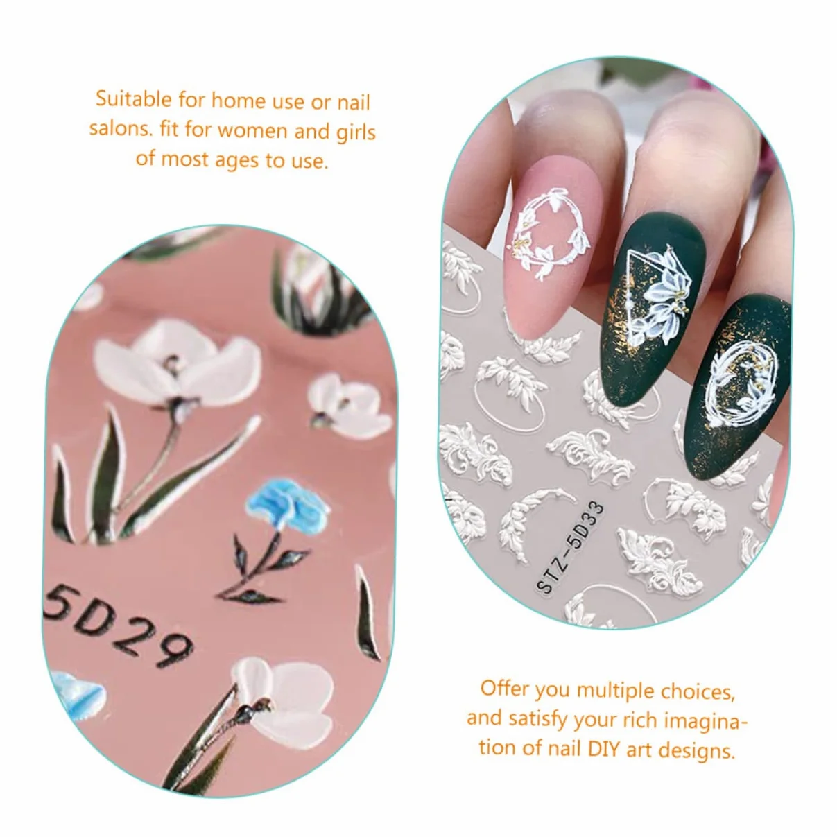 Healeved 24fogli Adesivi Per Unghie Design Decalcomanie Per Nail Art Adatti Per e Ragazze Decorazione Unghie e