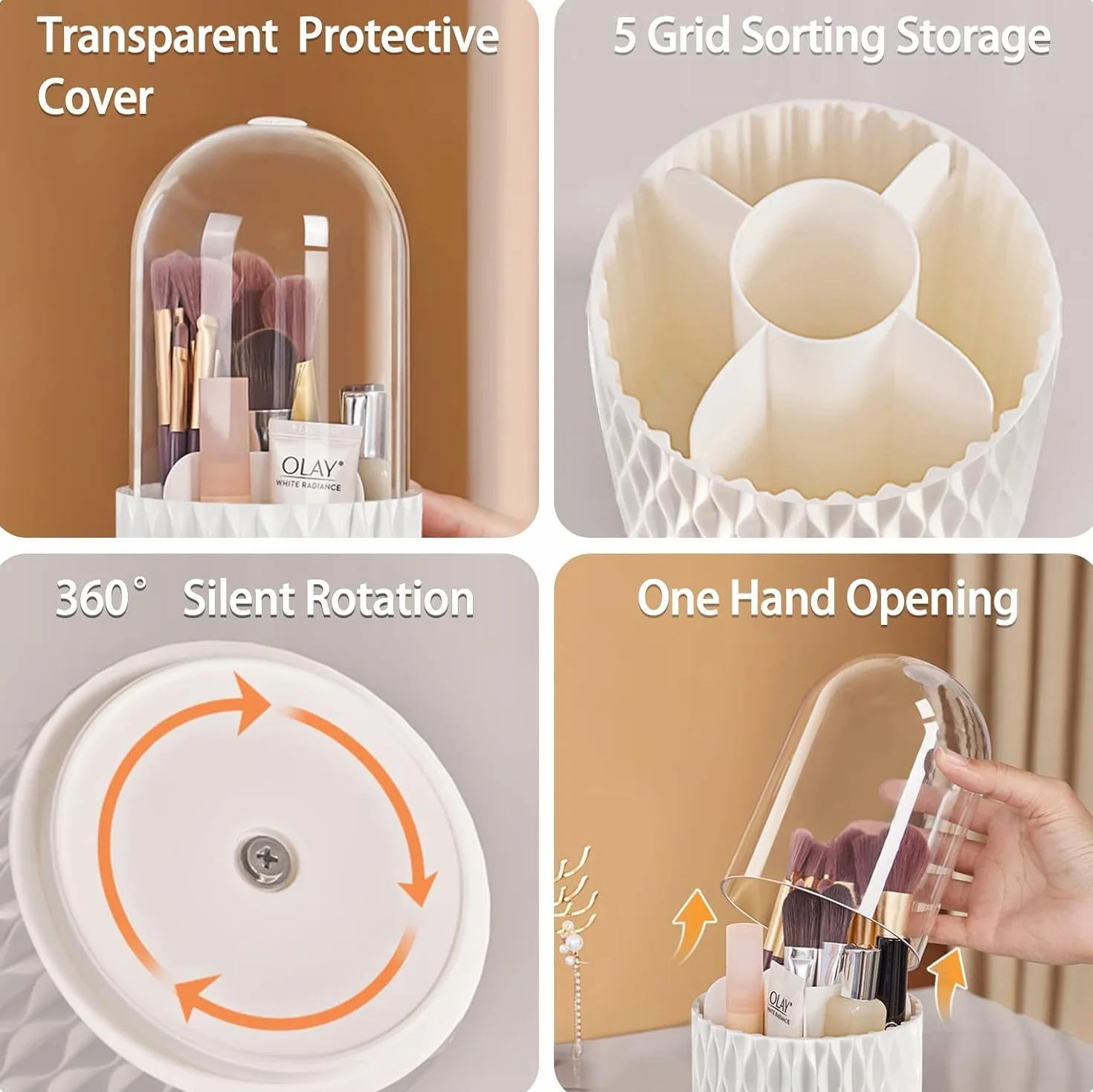 Withosent Porta Pennelli Make Up 360° Rotante Organizzatore Cosmetici 5 Scomparti Scaffale Trucchi