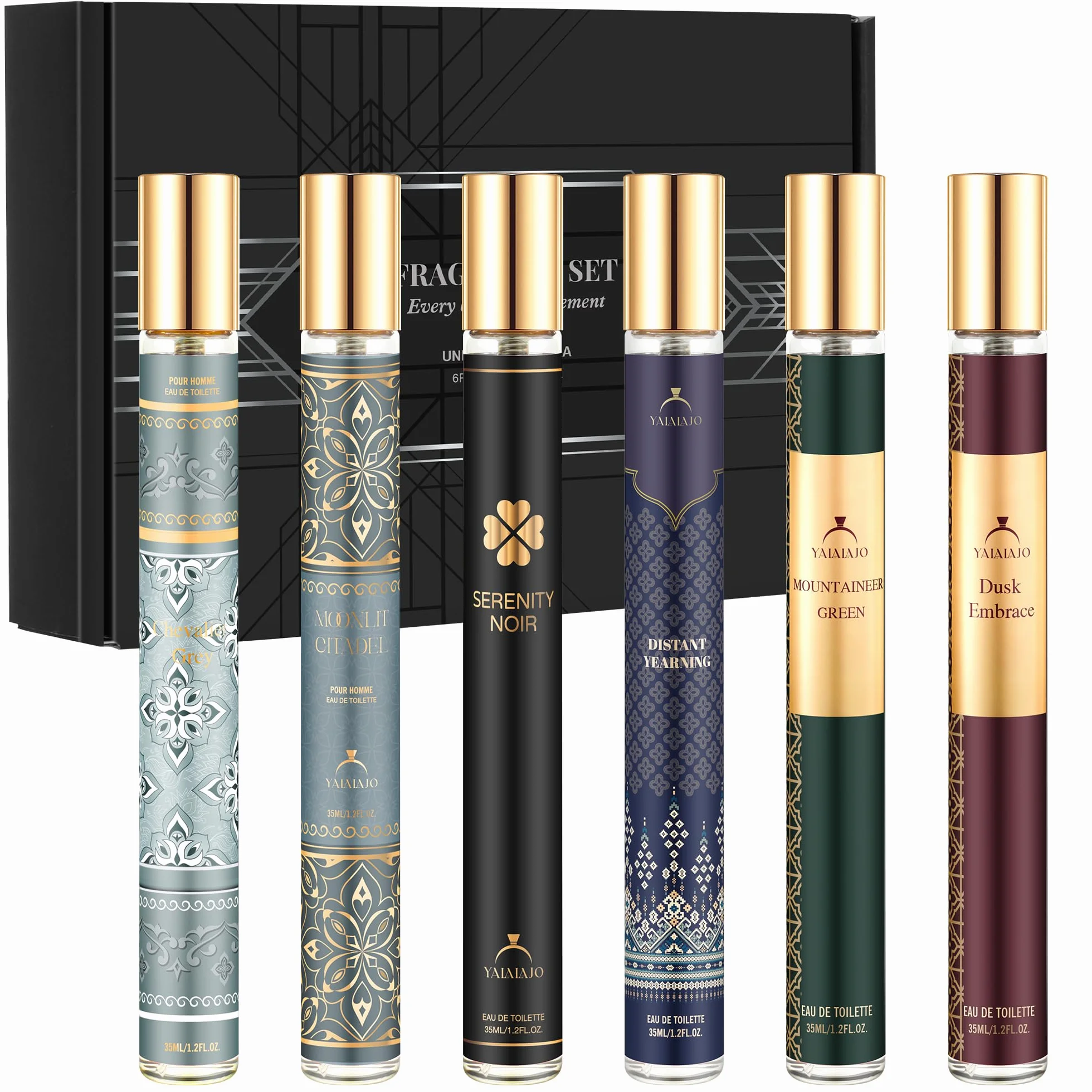 Profumo da uomo, 6 x 35 ml, Eau de Parfum, profumo da uomo, con bergamotto, vaniglia e sandalo, profumo duraturo in qualità profumata, fresco e sensuale, mini set di profumi da viaggio