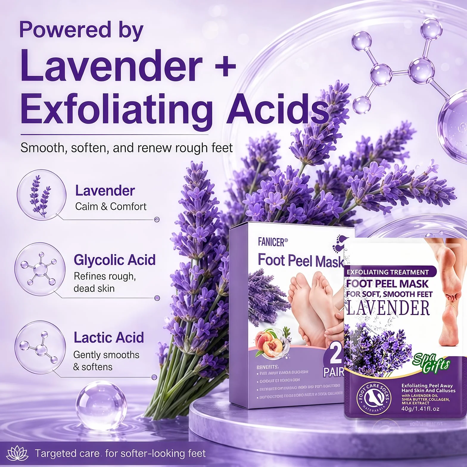 2 Paia Maschera Piedi Esfoliante, Peeling Piedi Idratante, Cura dei Piedis Secchi e Talloni Screpolati, Calzini Nutrienti con Olio, Per i Piedis Per Uomini e Donne (Lavanda)