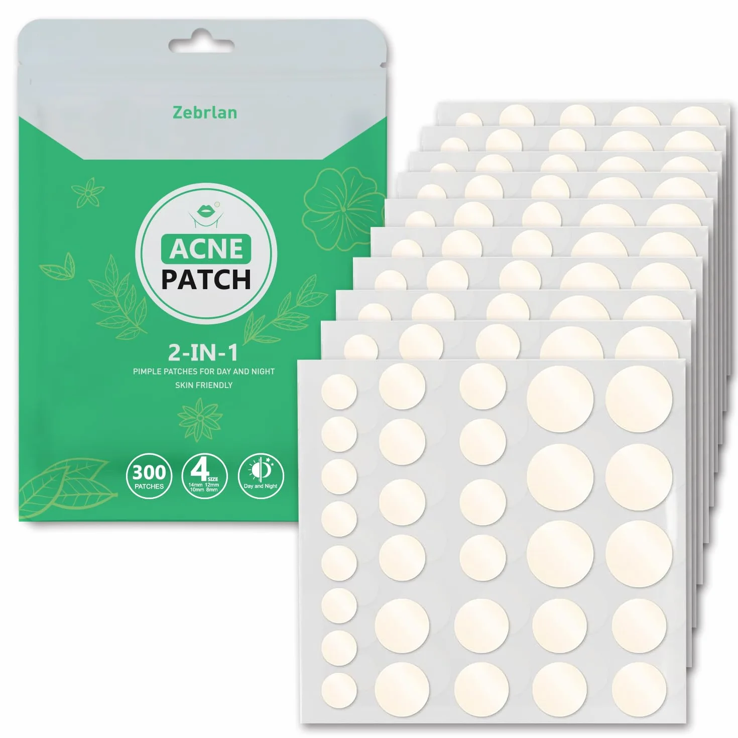 300 Pezzi Patch Brufoli Cerotti Pimple Patch Acne Invisibili Idrocolloide Cerotti Per Brufoli 2-In-1 Giorno e Notte Impermeabili e Traspiranti Pimple Patches