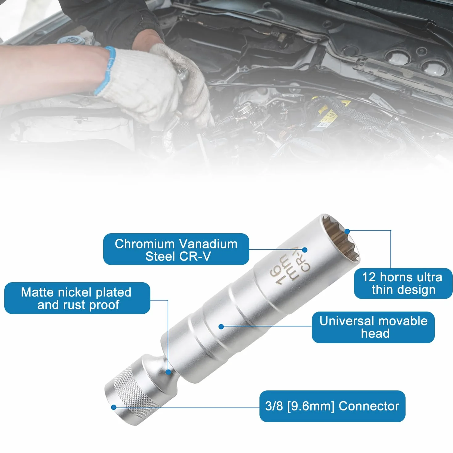 Chiave Candela 16mm 14mm Magnetico Flessibile Universale per Auto