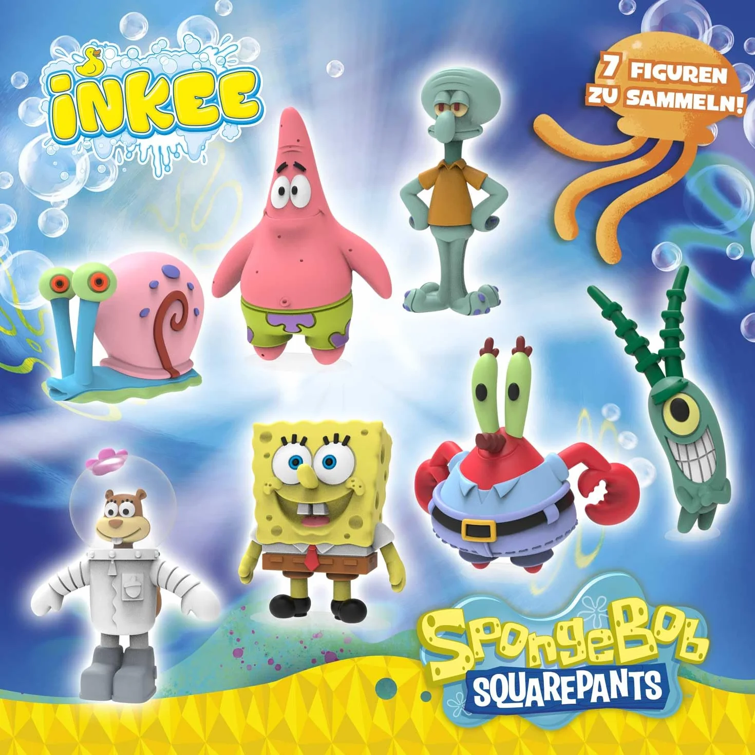 INKEE SpongeBob SquarePants confezione da 5 bombe da bagno per bambini con sorpresa - figure collezionabili di SpongeBob - 5x sfere da bagno da 80 g al gusto di gomma da masticare e olio di jojoba
