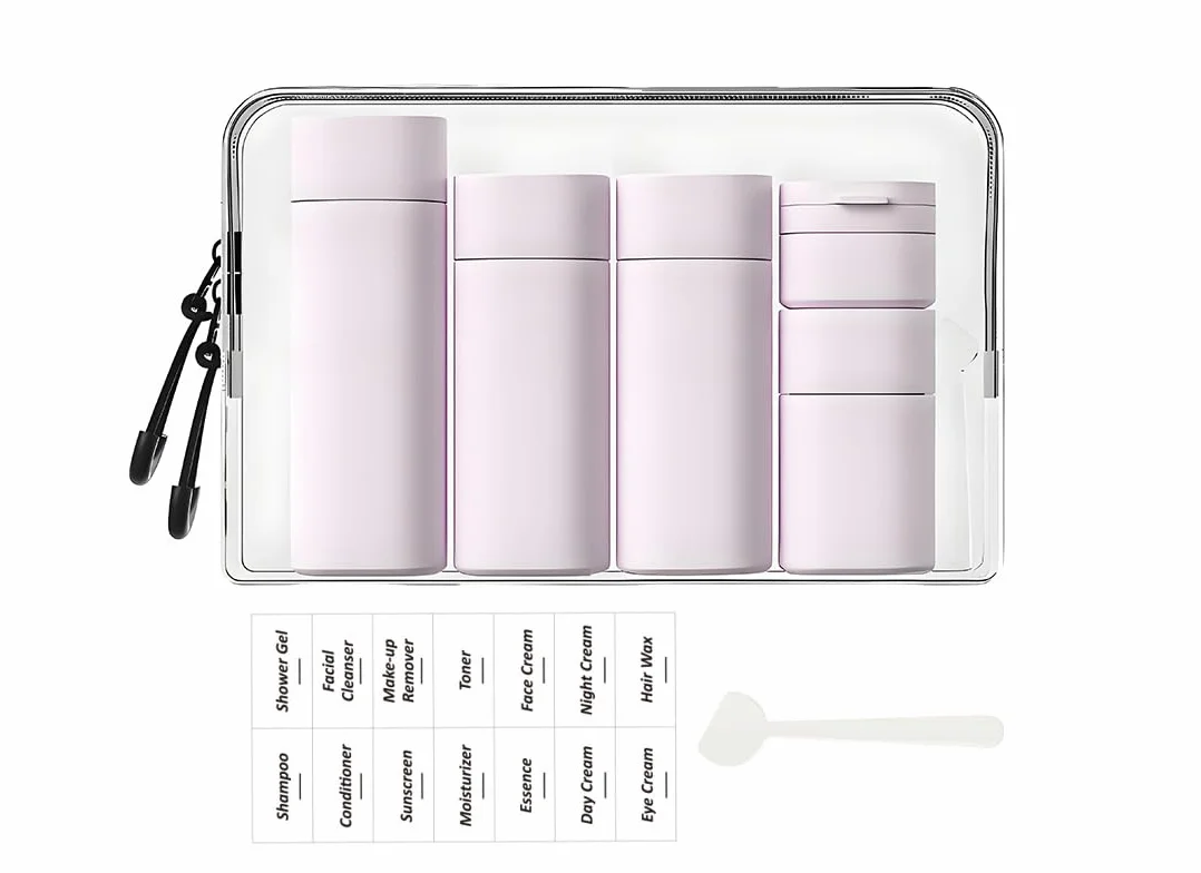 Confezione da 5 bottiglie da viaggio brevi e alla moda, approvate TSA, senza BPA, per cosmetici, shampoo, crema, balsamo, lozioni, sapone (Nordic bean purple)