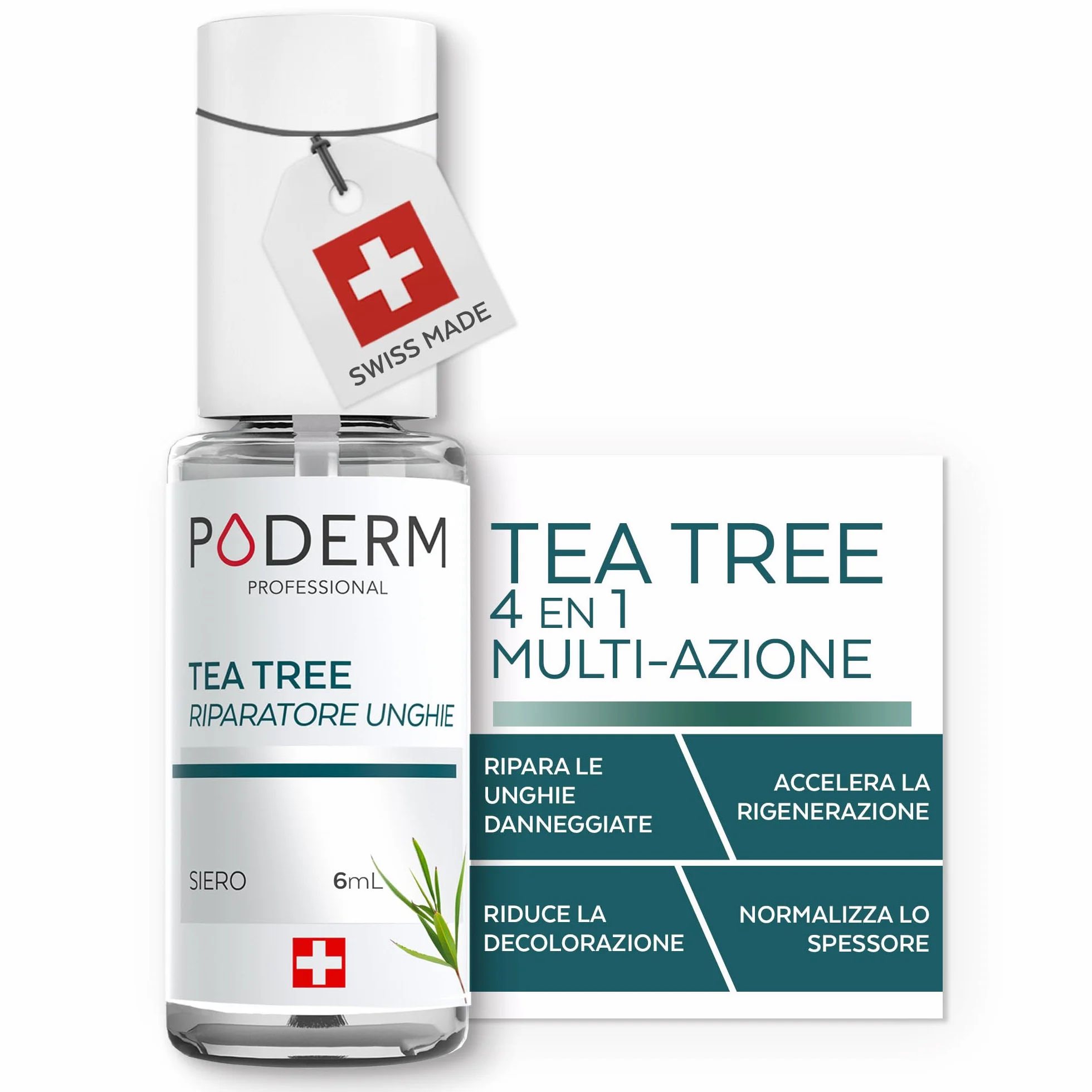PODERM Tea Tree Riparatore Unghie 6 ml Siero 4-in-1 Swiss Made
