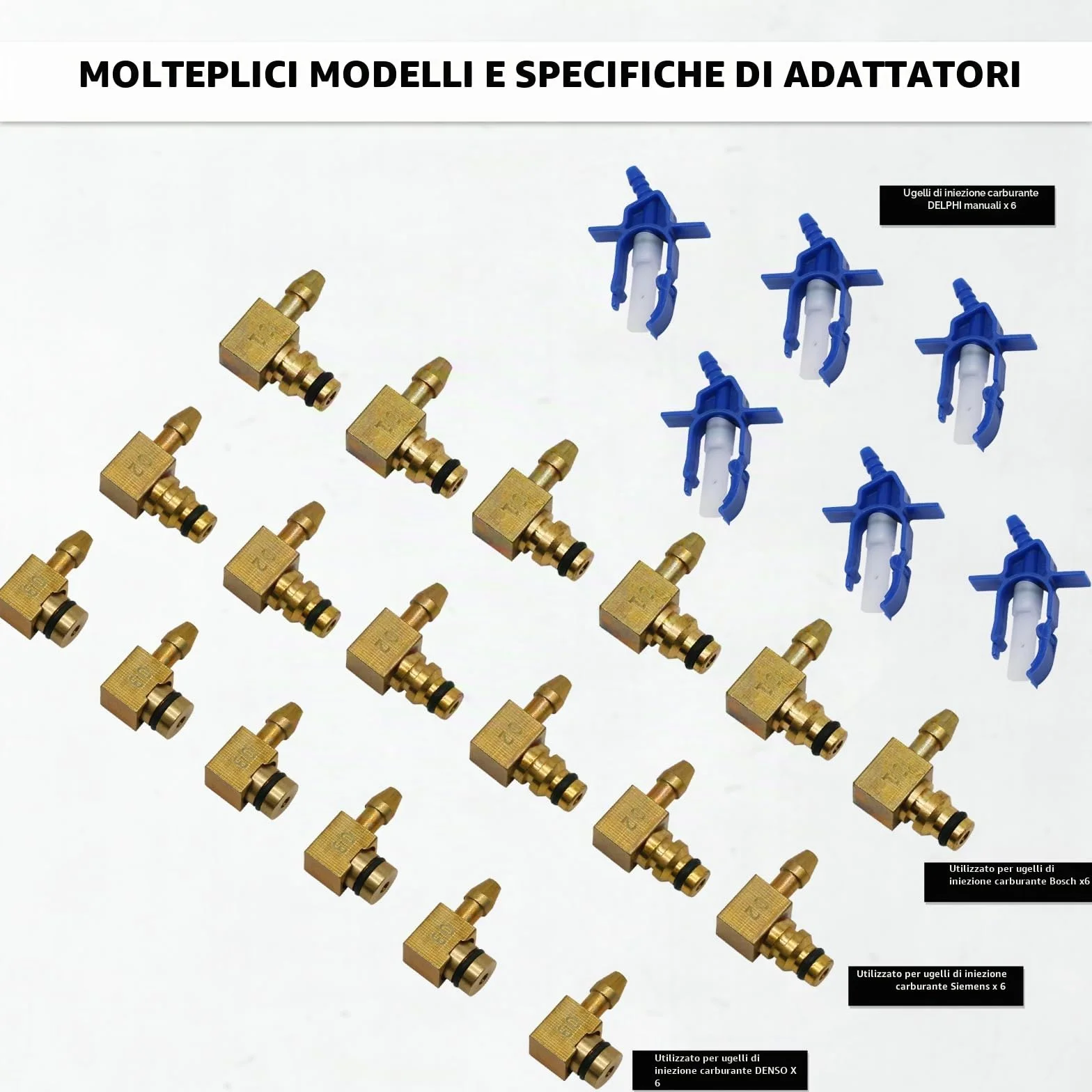 Kit di Test Perdite Diesel Common Rail con Flussometro Iniettori 6 Cilindri 24 Adattatori