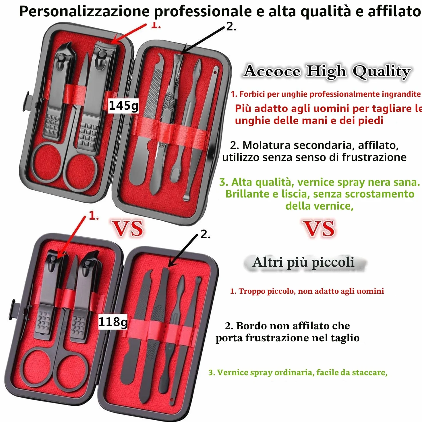 Set manicure da viaggio professionale per uomo, kit cura unghie con tagliaunghie
