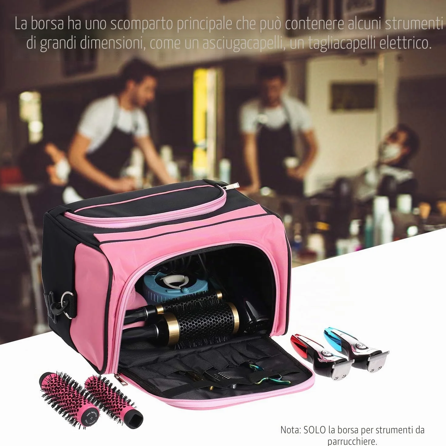 Borsa per attrezzi da parrucchiere, custodia portatile, borsa a tracolla per salone di parrucchiere professionale per parrucchieri, asciugacapelli, ferro per lisci, forbici e pettine