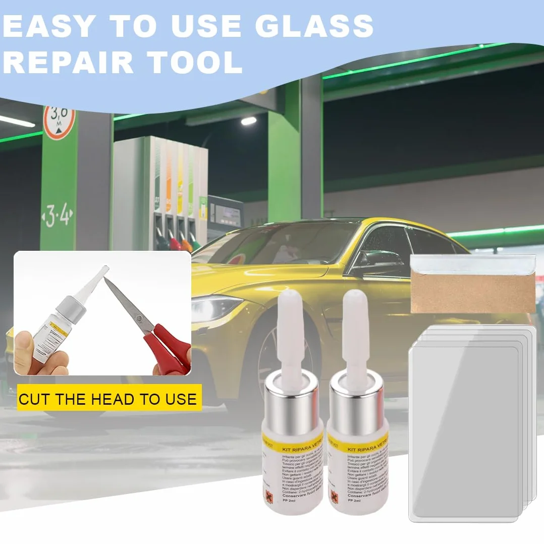Kit riparazione parabrezza auto 2 pezzi per graffi buchi crepe