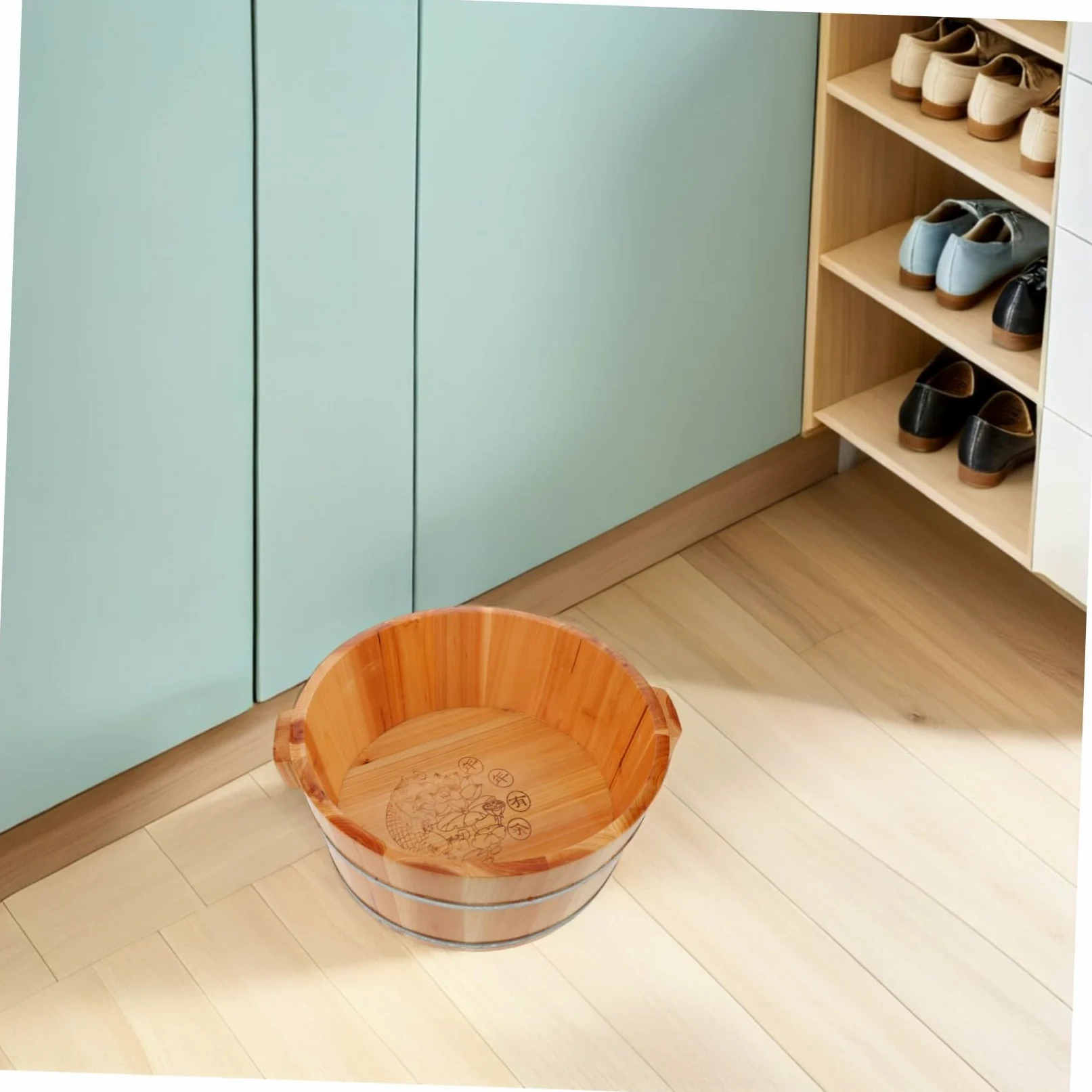 Vasca per Pediluvio Secchio per Bagno ai Piedi Design Profondo in Legno Marrone per Copertura Completa e Conservazione per Uso Domestico